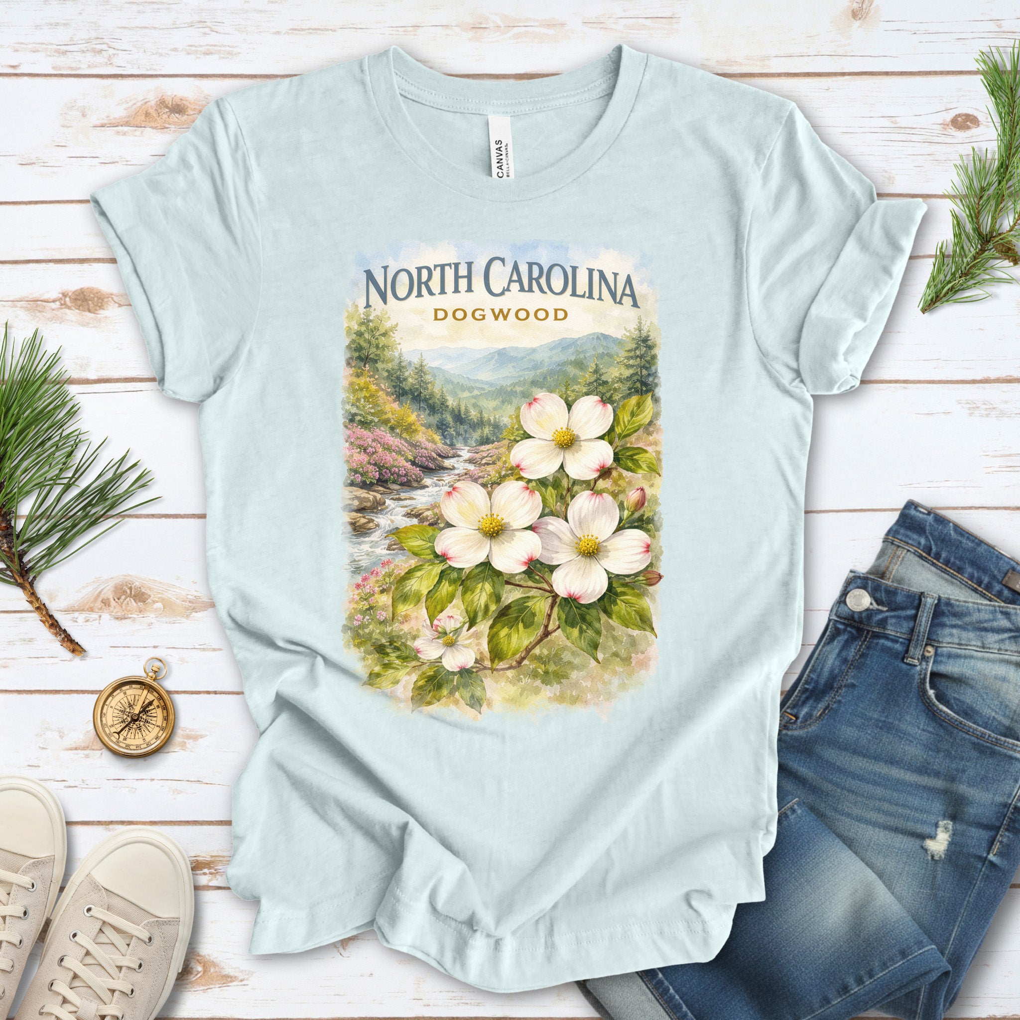 North Carolina Dogwood Mountain Botanical Vintage Nature T-Shirt