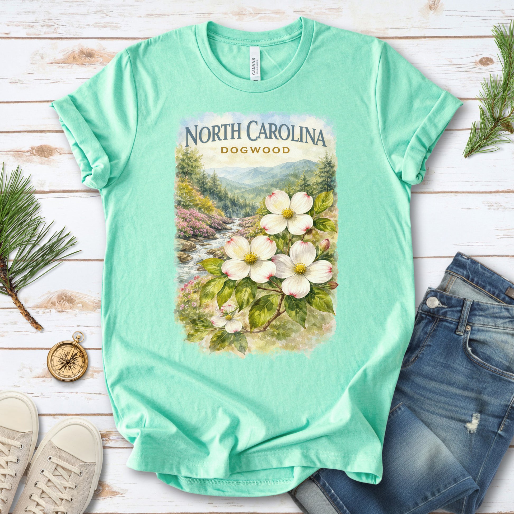 North Carolina Dogwood Mountain Botanical Vintage Nature T-Shirt