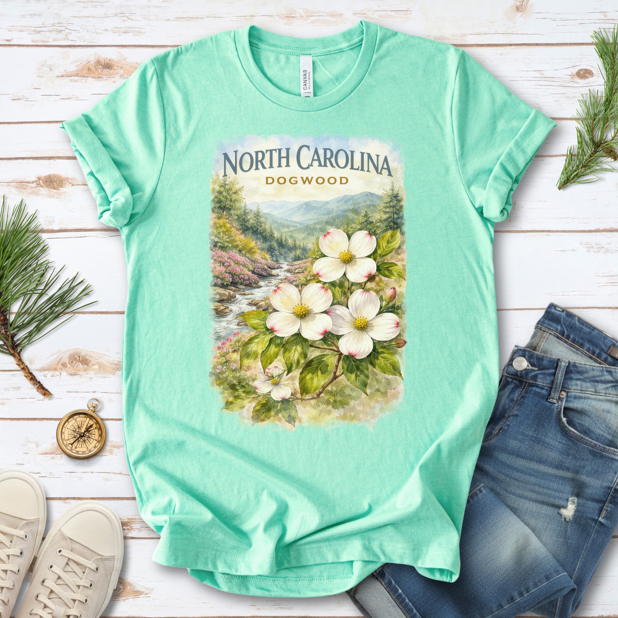 North Carolina Dogwood Mountain Botanical Vintage Nature T-Shirt