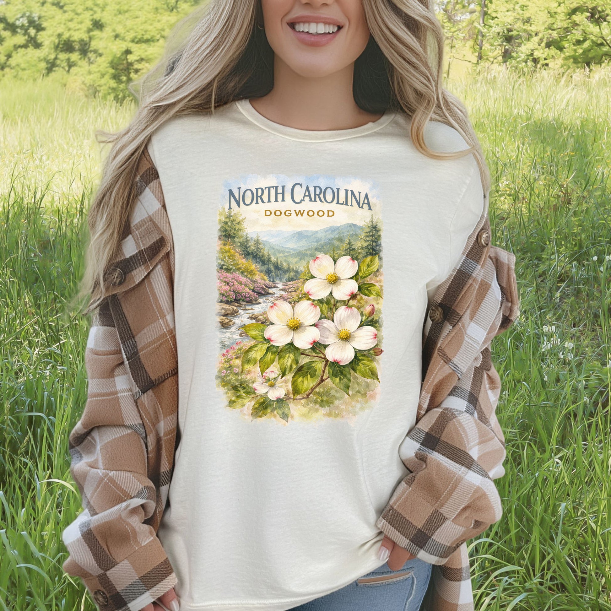North Carolina Dogwood Mountain Botanical Vintage Nature T-Shirt
