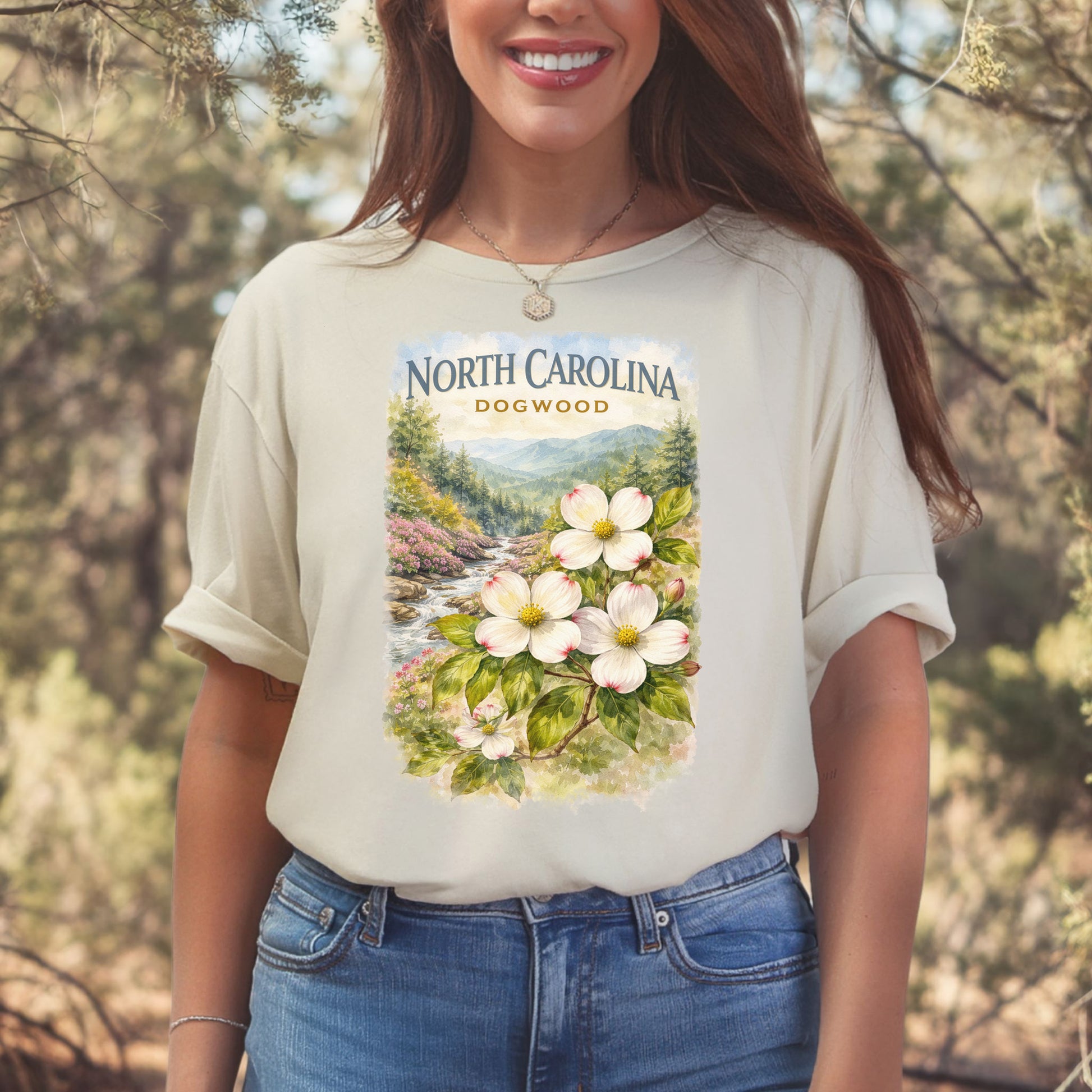 North Carolina Dogwood Mountain Botanical Vintage Nature T-Shirt