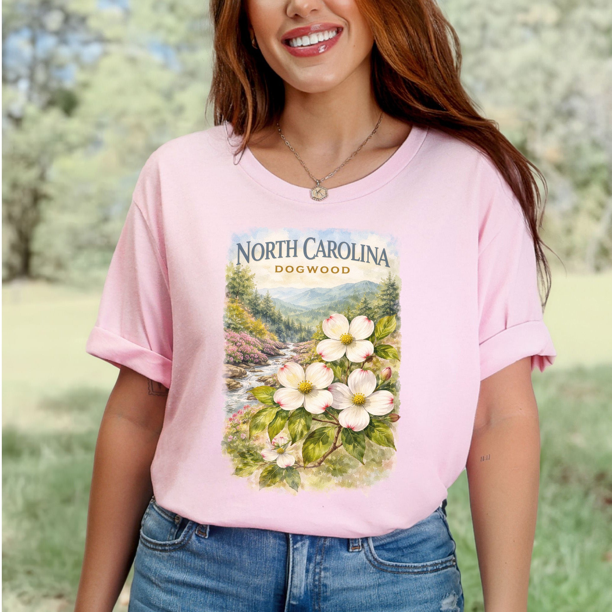 North Carolina Dogwood Mountain Botanical Vintage Nature T-Shirt