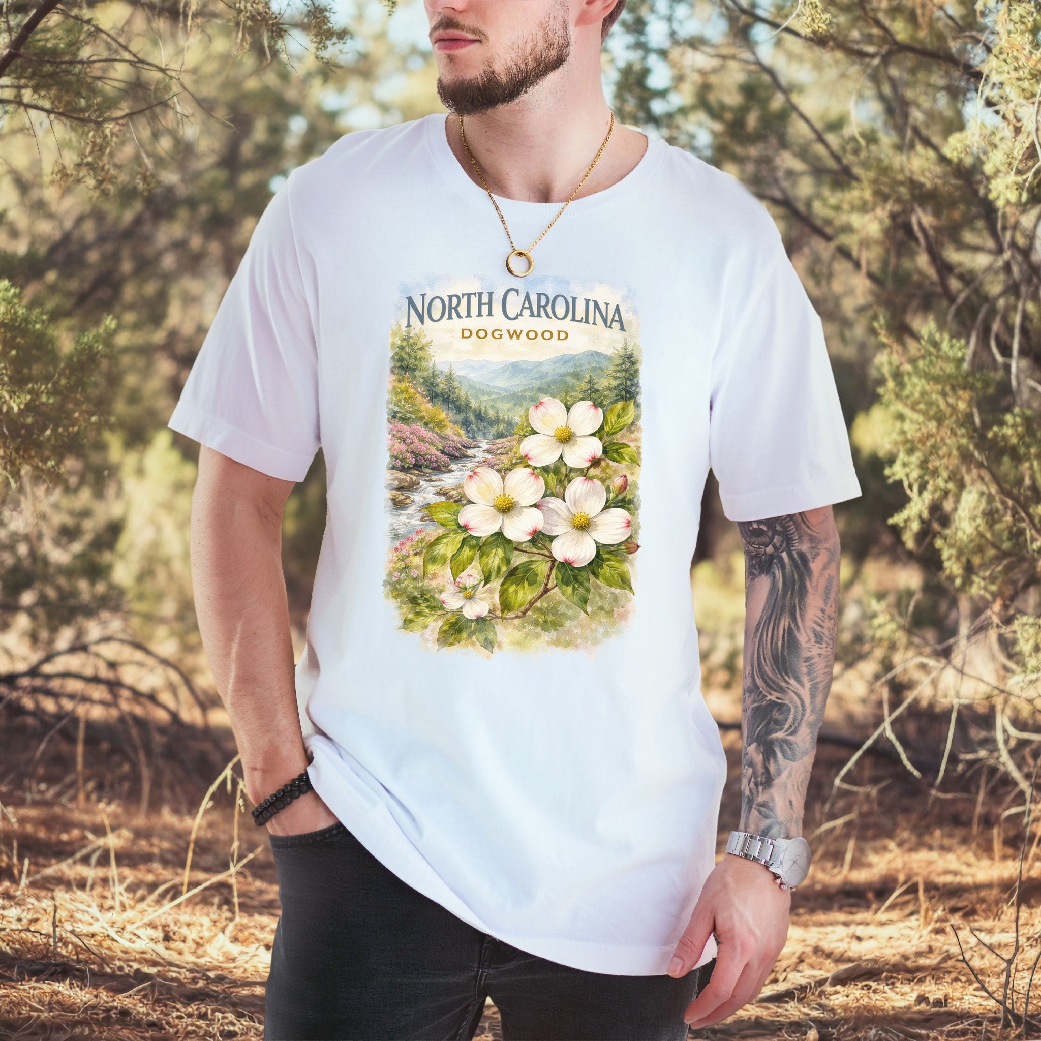 North Carolina Dogwood Mountain Botanical Vintage Nature T-Shirt