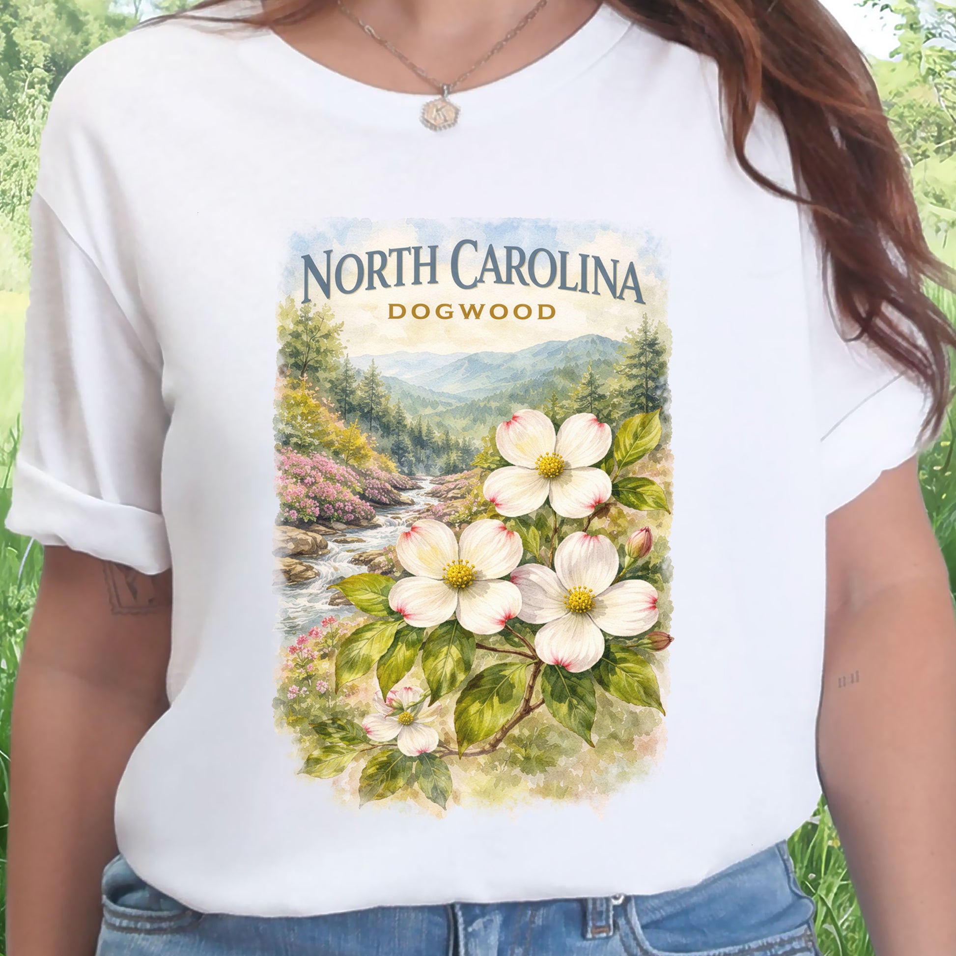 North Carolina Dogwood Mountain Botanical Vintage Nature T-Shirt