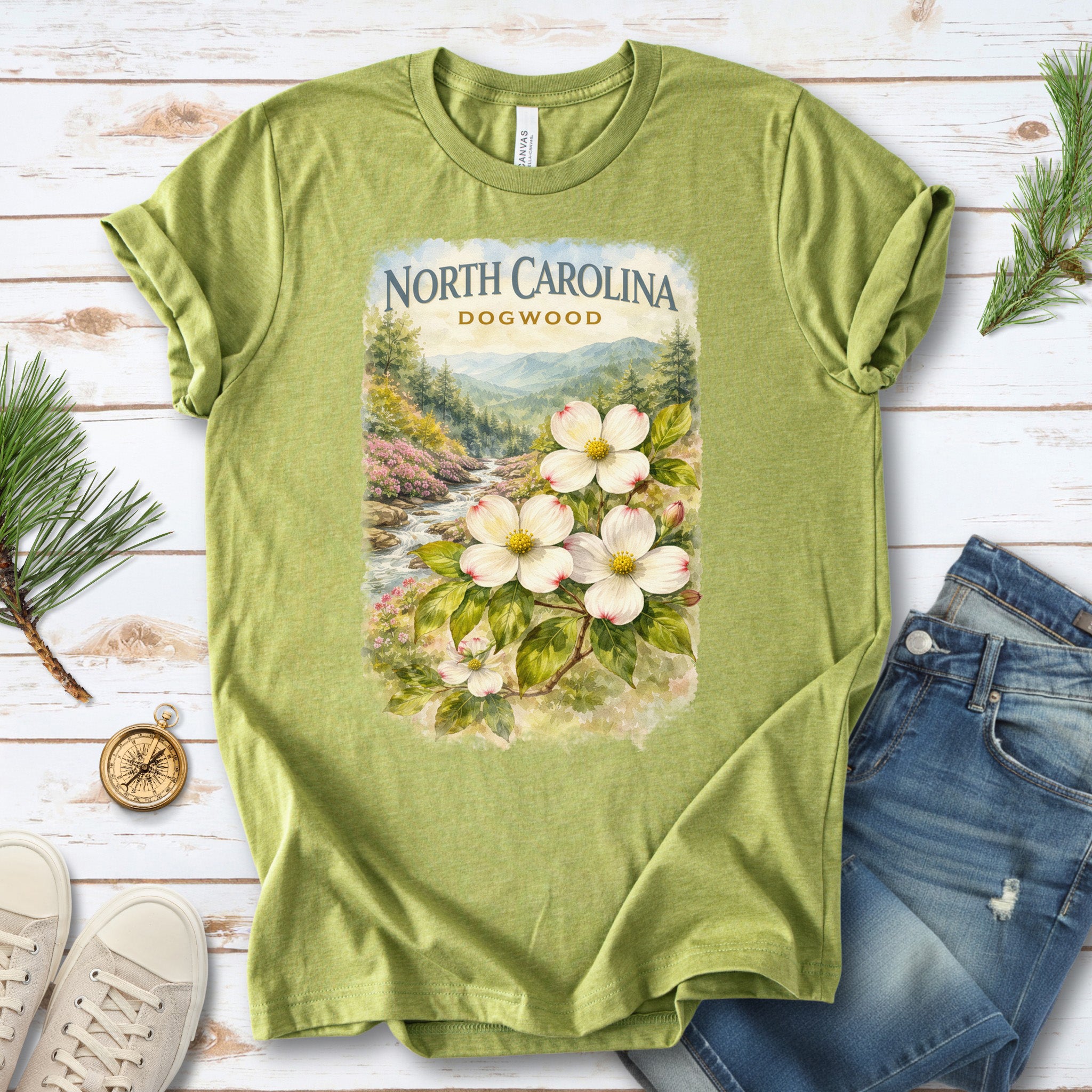 North Carolina Dogwood Mountain Botanical Vintage Nature T-Shirt