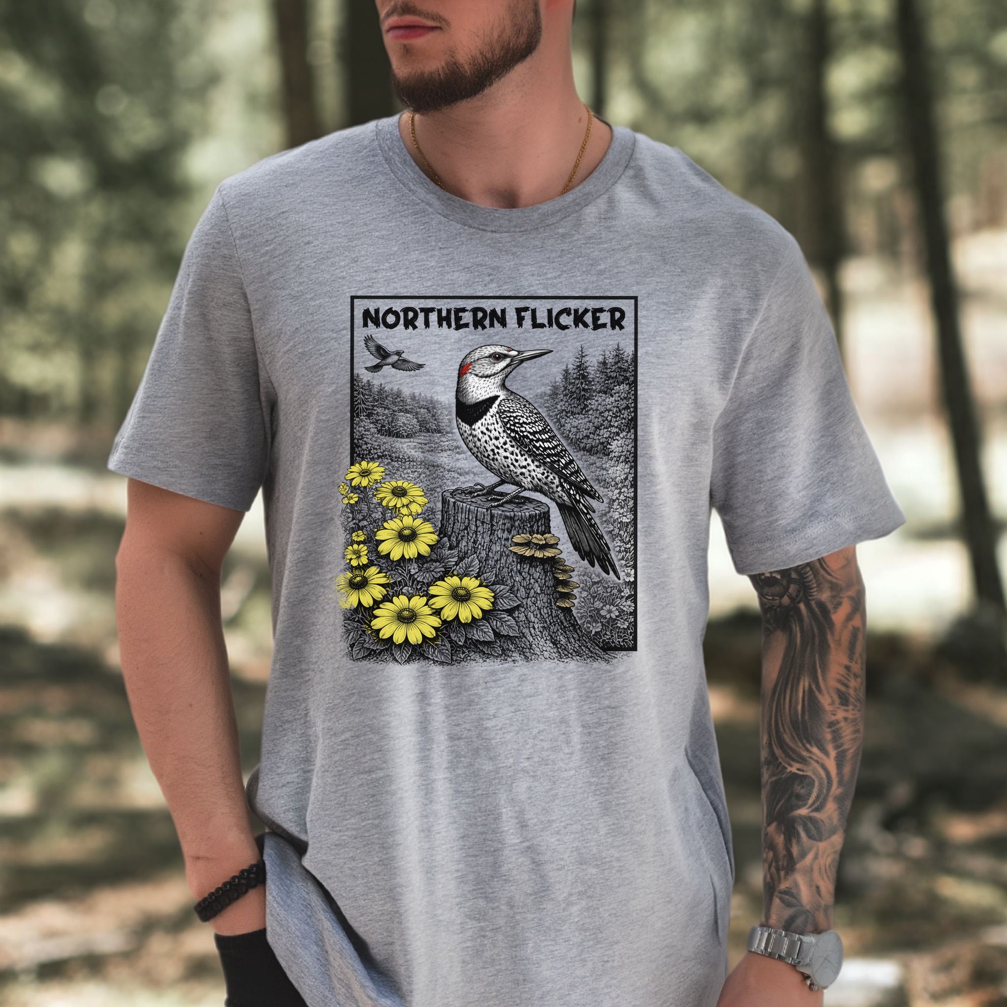 Northern Flicker T-Shirt – Retro Wildflower Birdwatching Vibes