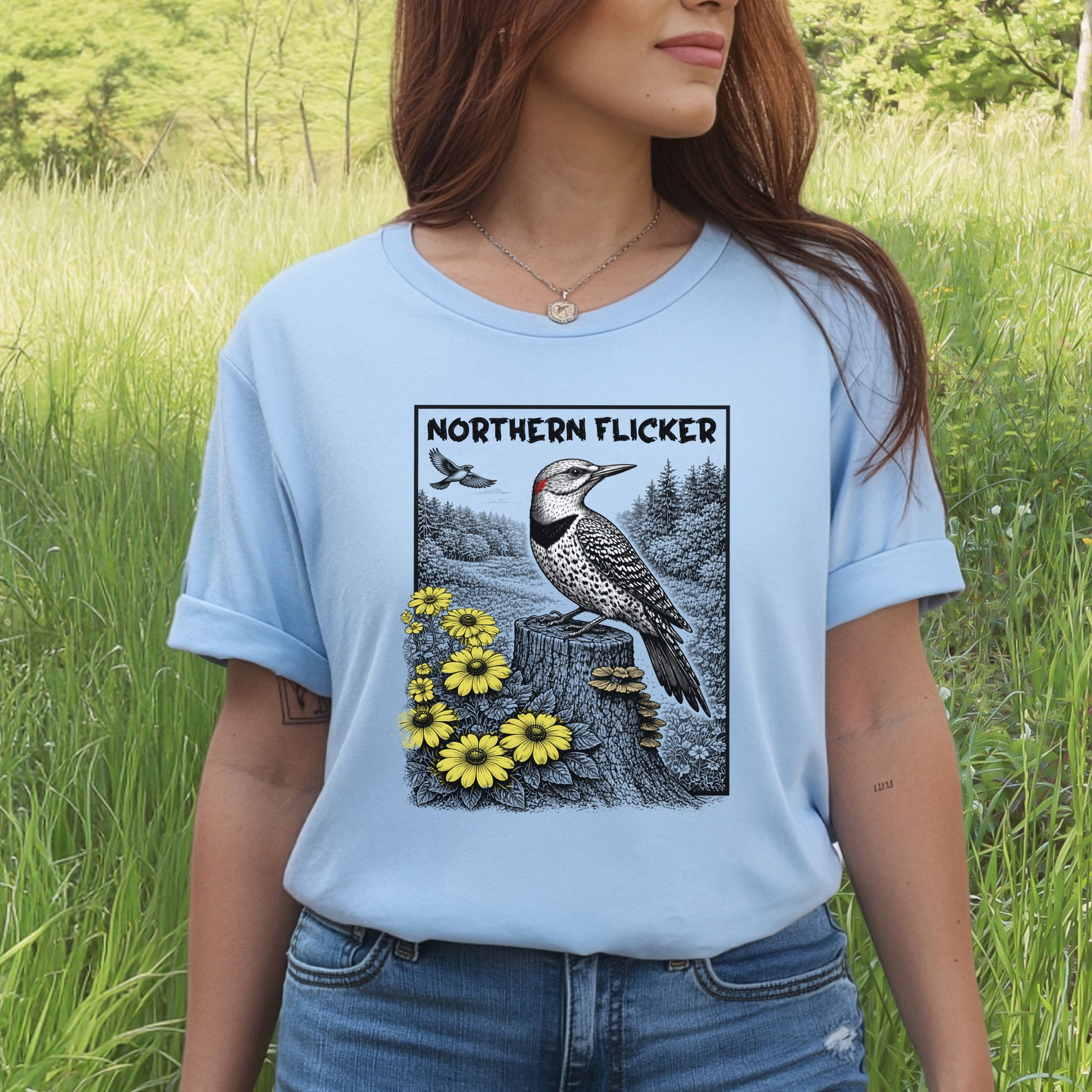 Northern Flicker T-Shirt – Retro Wildflower Birdwatching Vibes