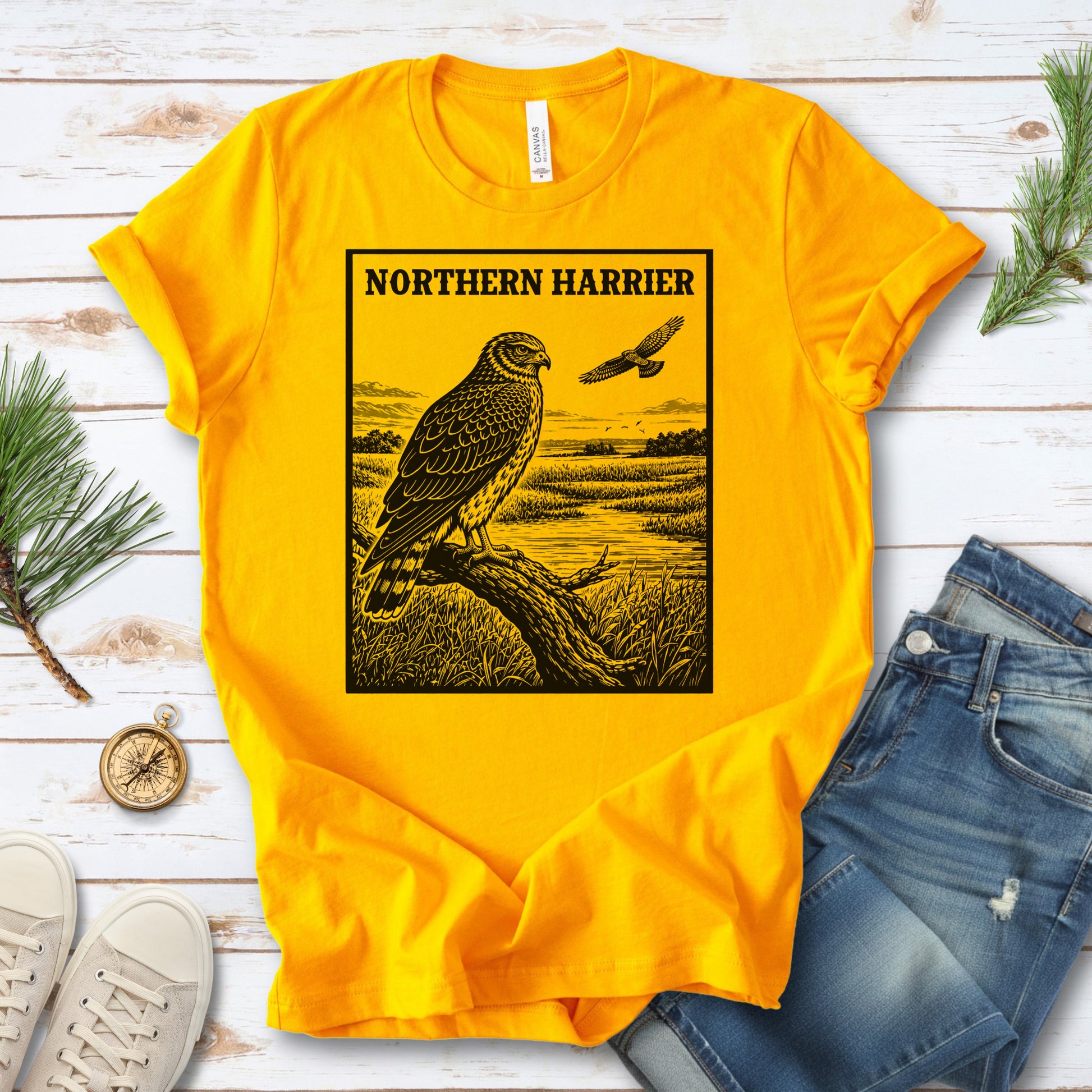 Northern Harrier Vintage Raptor Illustration Birdwatching T-Shirt