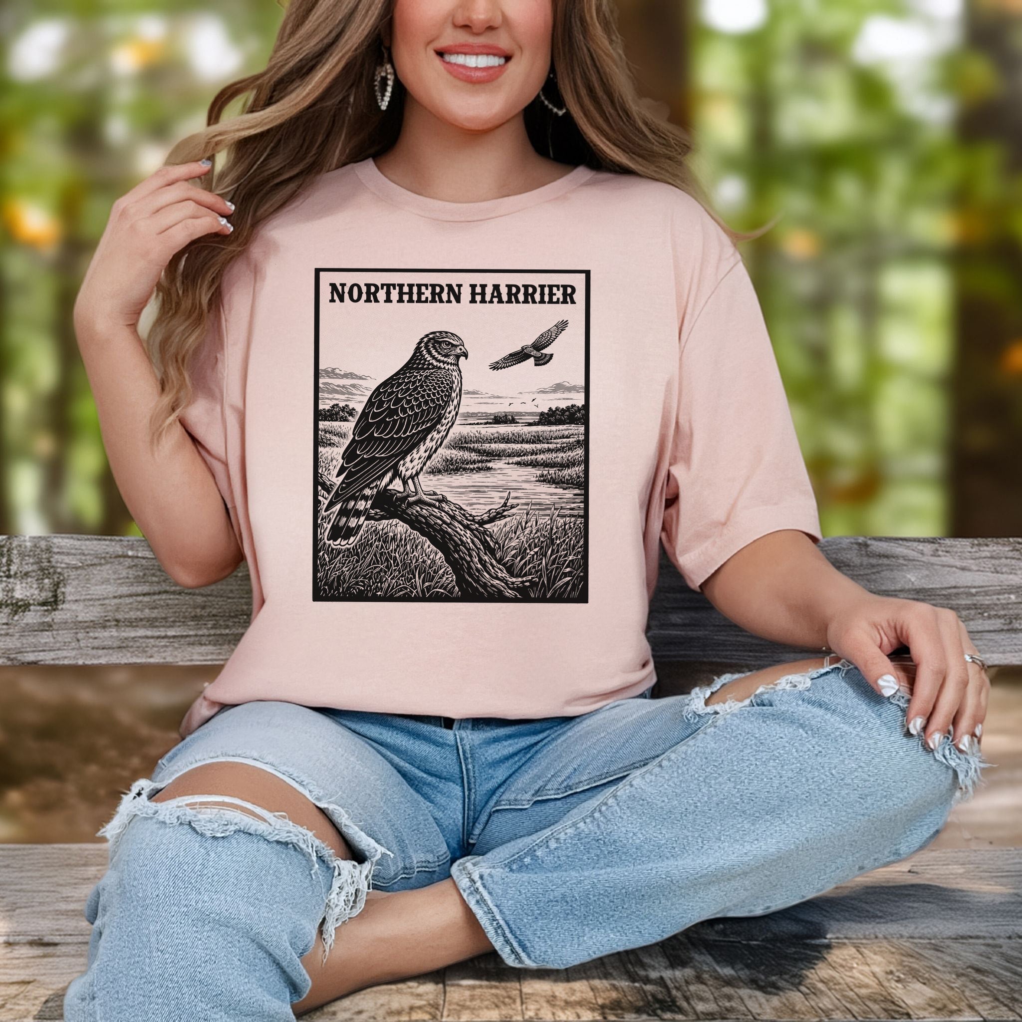 Northern Harrier Vintage Raptor Illustration Birdwatching T-Shirt