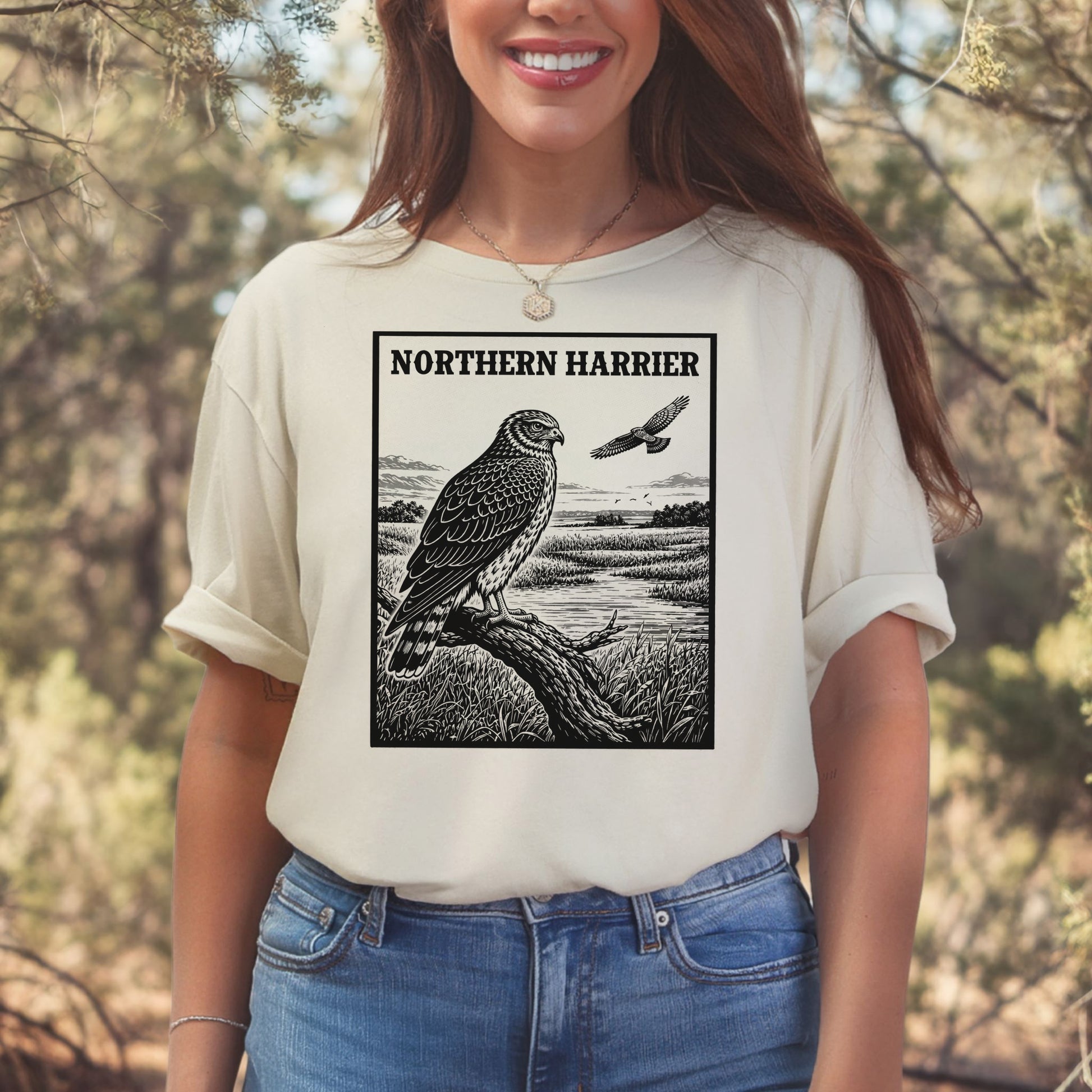 Northern Harrier Vintage Raptor Illustration Birdwatching T-Shirt