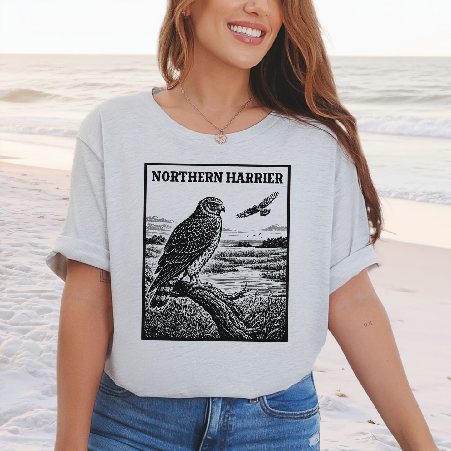 Northern Harrier Vintage Raptor Illustration Birdwatching T-Shirt