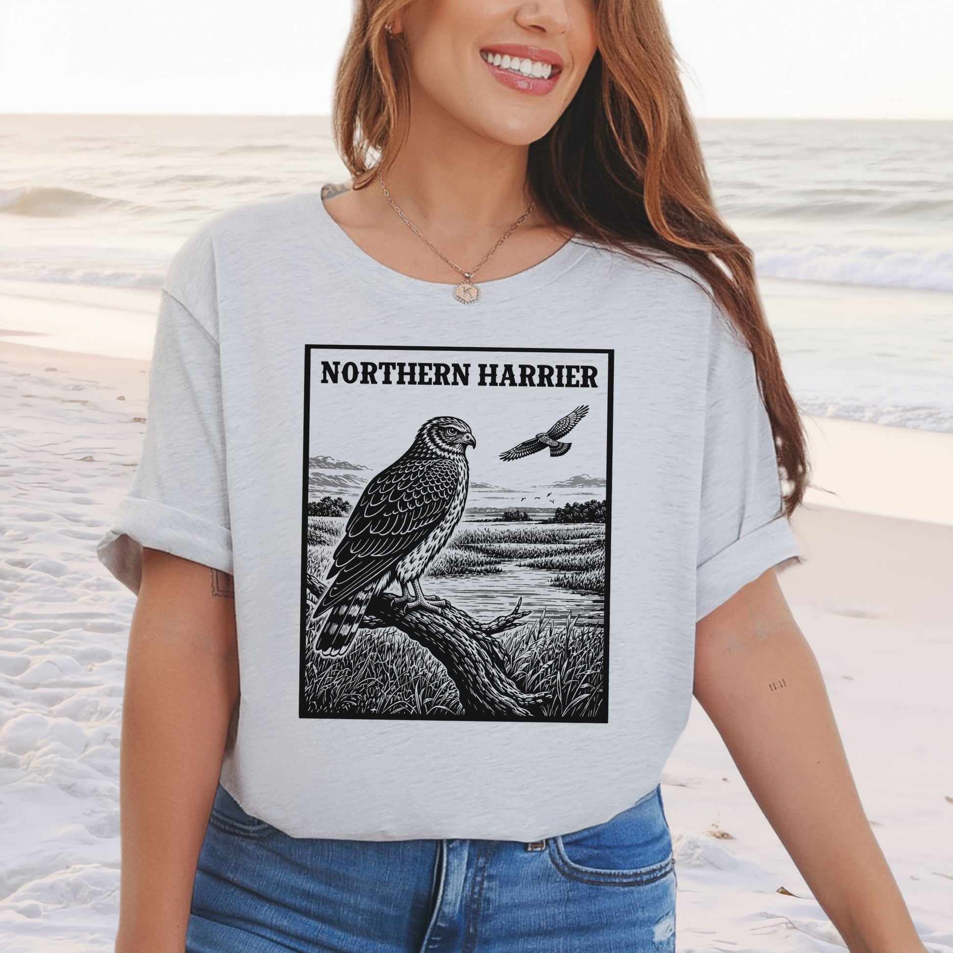 Northern Harrier Vintage Raptor Illustration Birdwatching T-Shirt