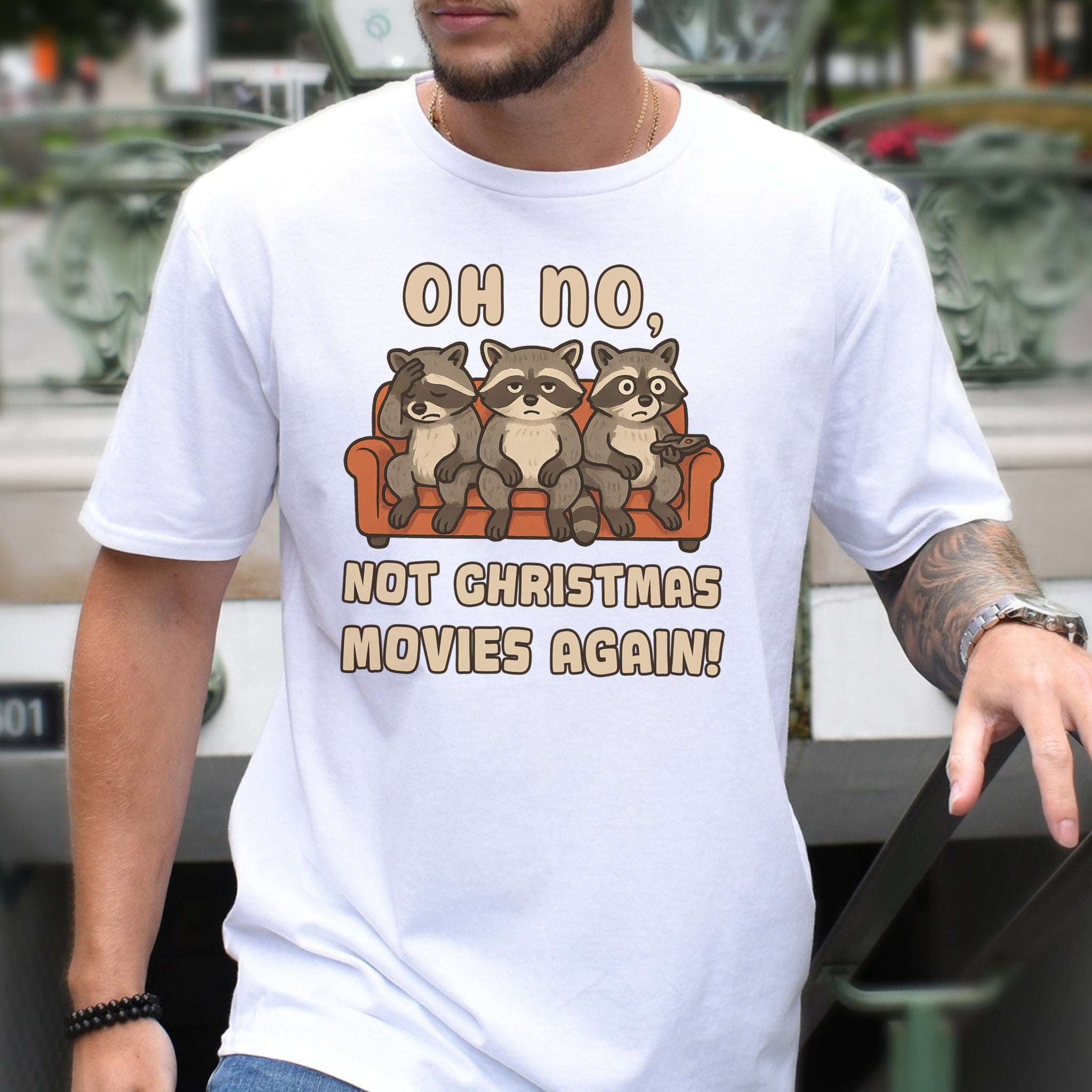 Not Christmas Movies Again Raccoon T-Shirt – Funny Holiday Movie Tee