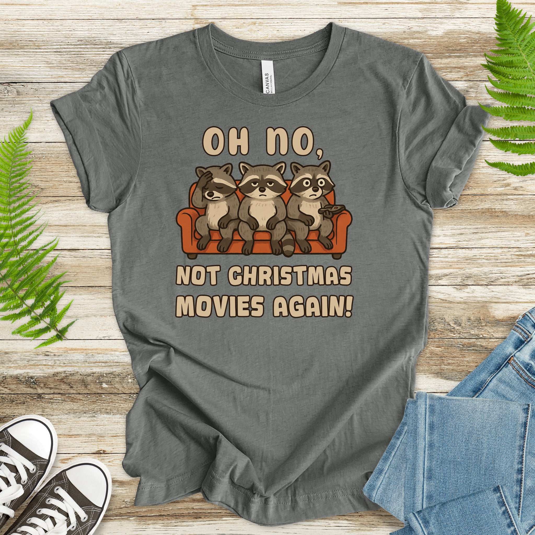 Not Christmas Movies Again Raccoon T-Shirt – Funny Holiday Movie Tee