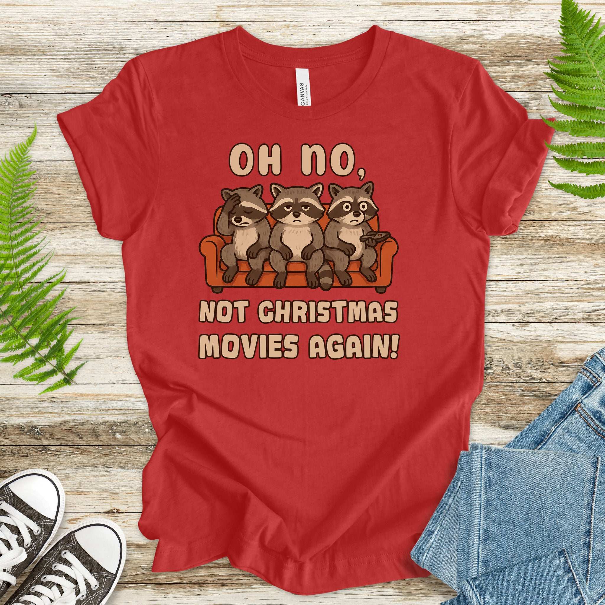 Not Christmas Movies Again Raccoon T-Shirt – Funny Holiday Movie Tee