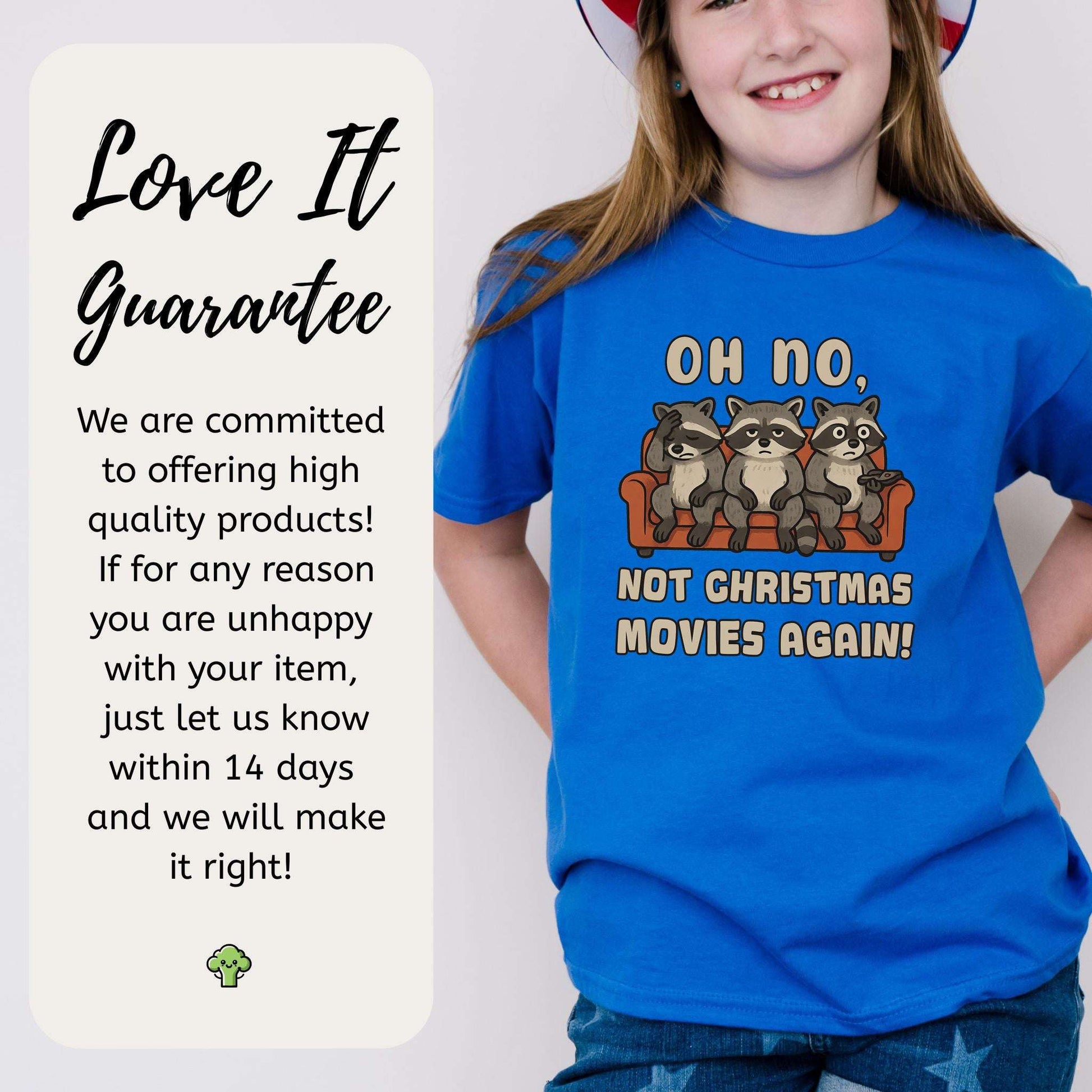 Not Christmas Movies Again Youth T-Shirt – Funny Raccoon Movie Night