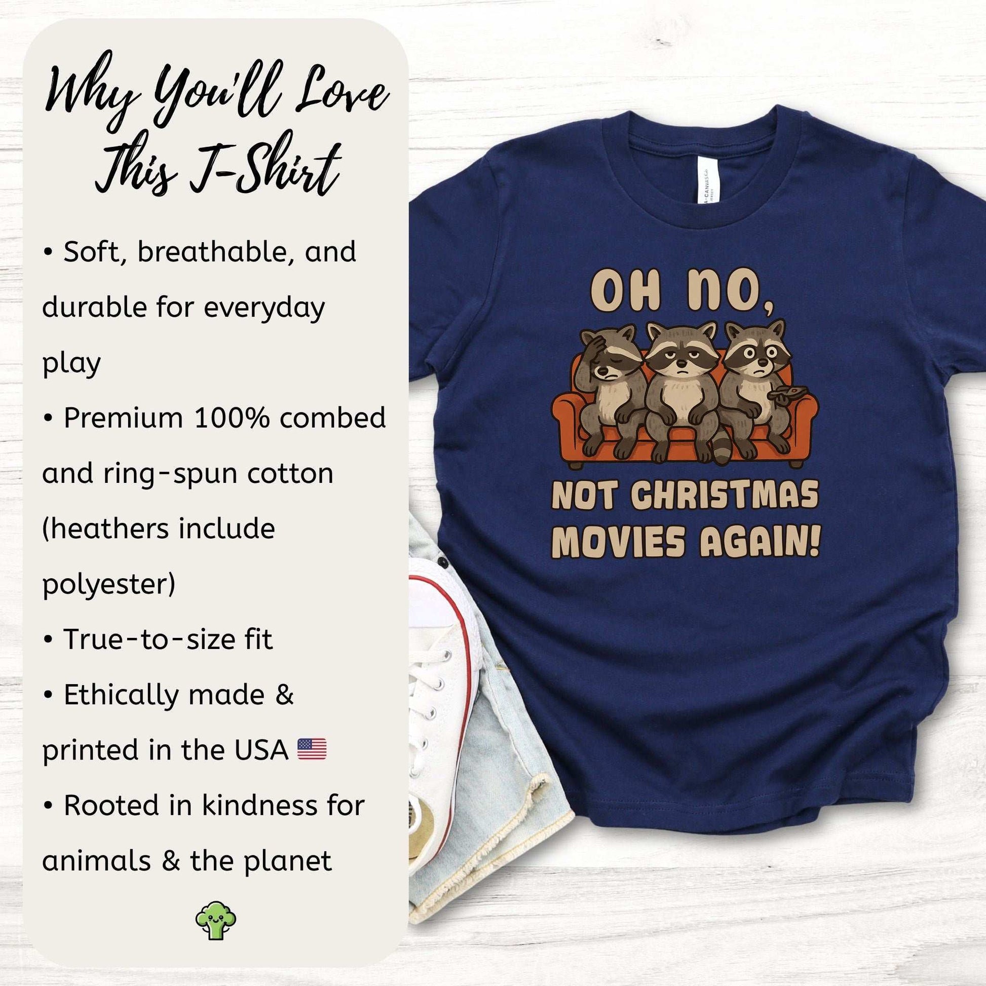 Not Christmas Movies Again Youth T-Shirt – Funny Raccoon Movie Night