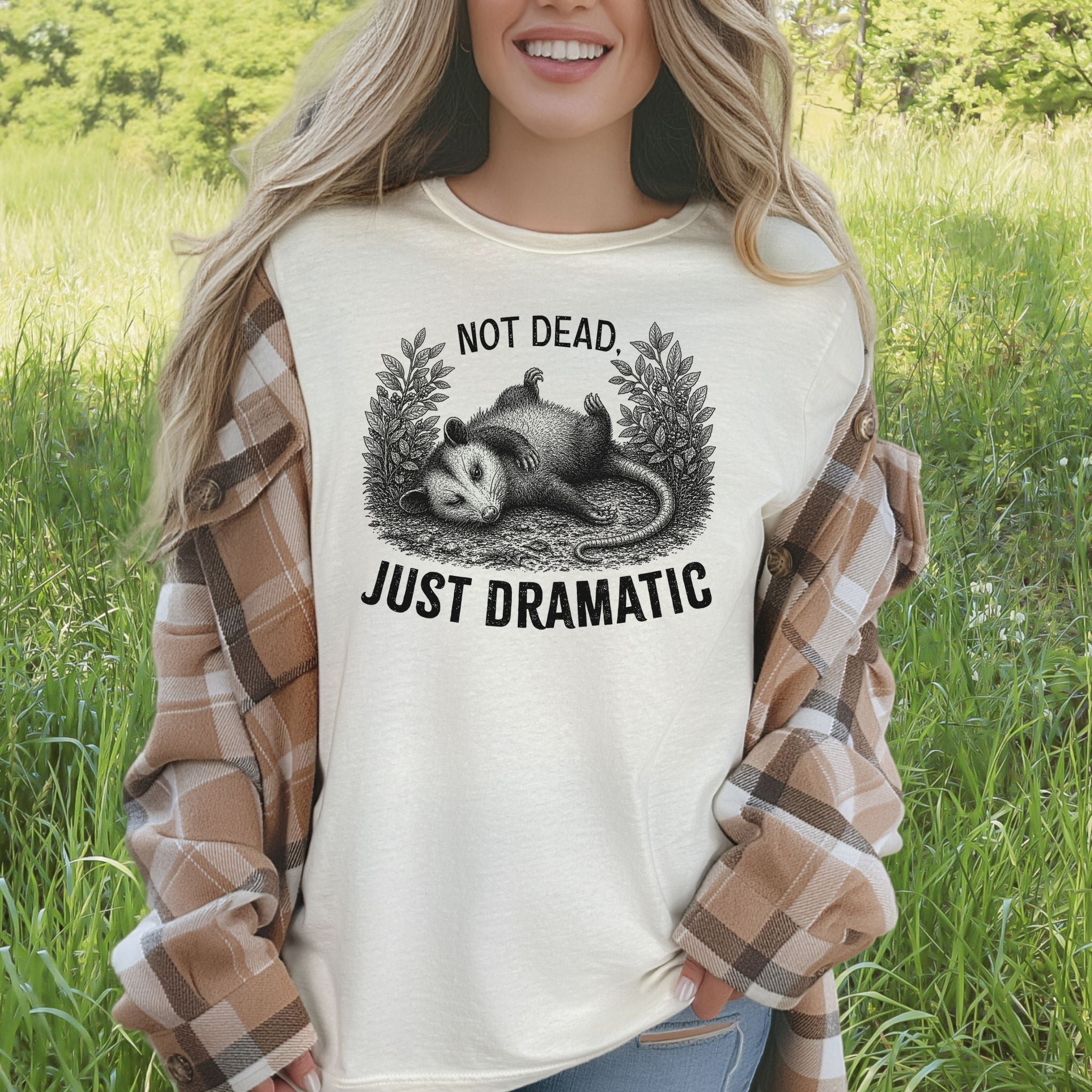 Not Dead Just Dramatic Funny Opossum Meme Anxiety Humor T-Shirt