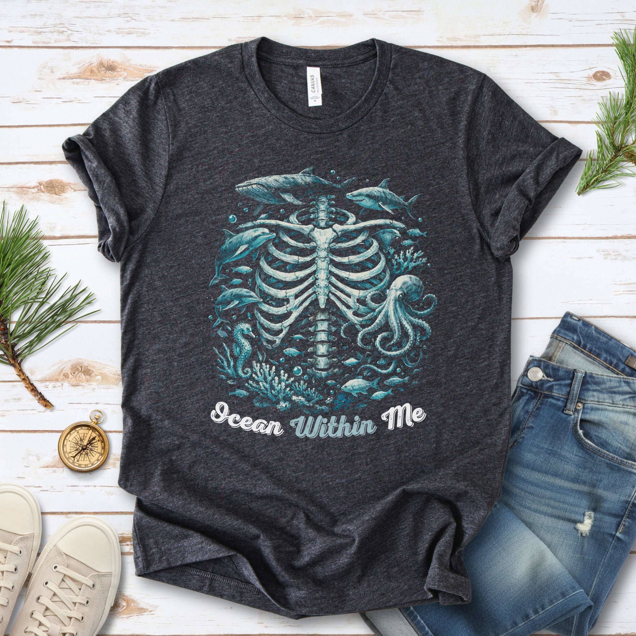 Ocean Within Me Vintage Sea Life Skeleton T-Shirt