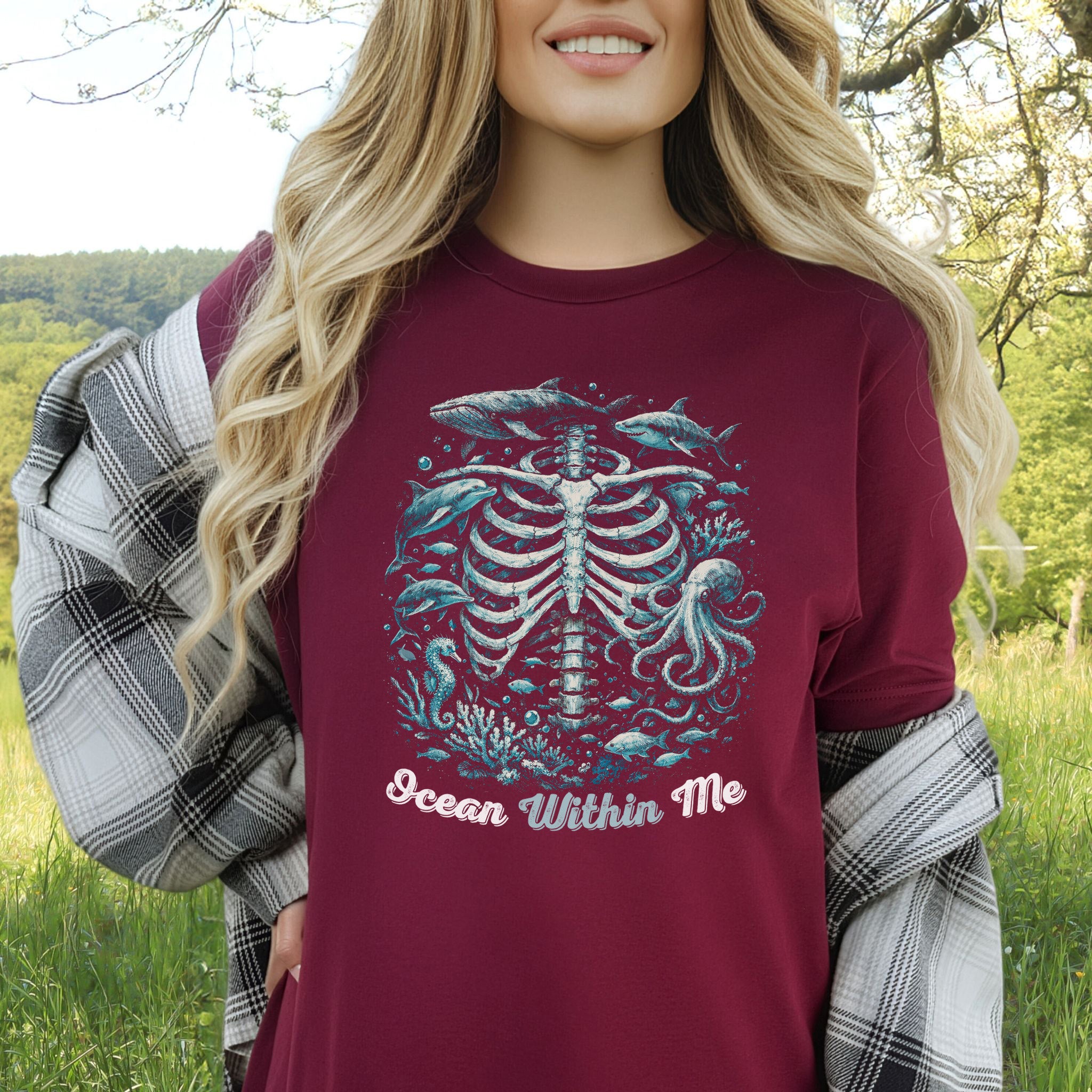 Ocean Within Me Vintage Sea Life Skeleton T-Shirt