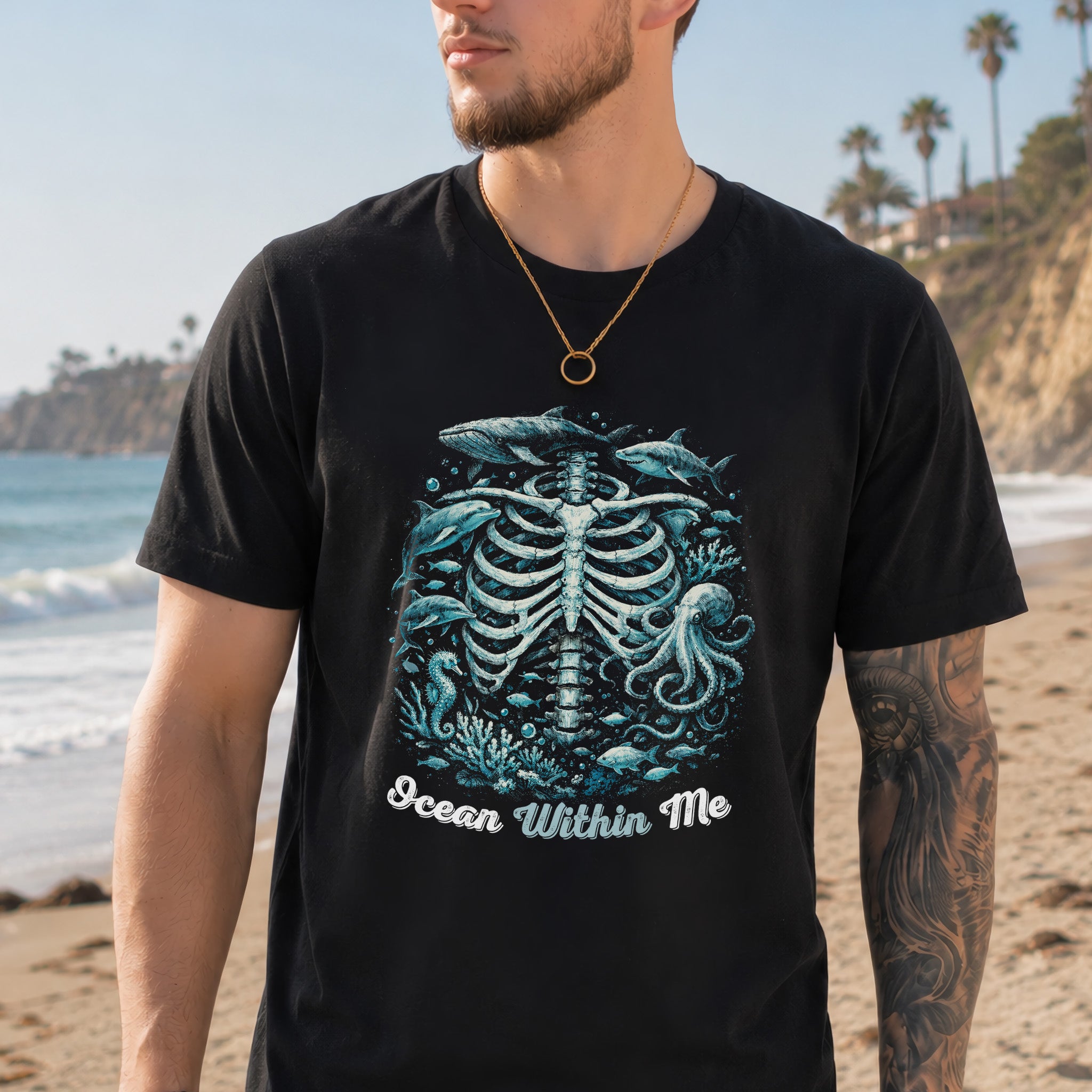 Ocean Within Me Vintage Sea Life Skeleton T-Shirt