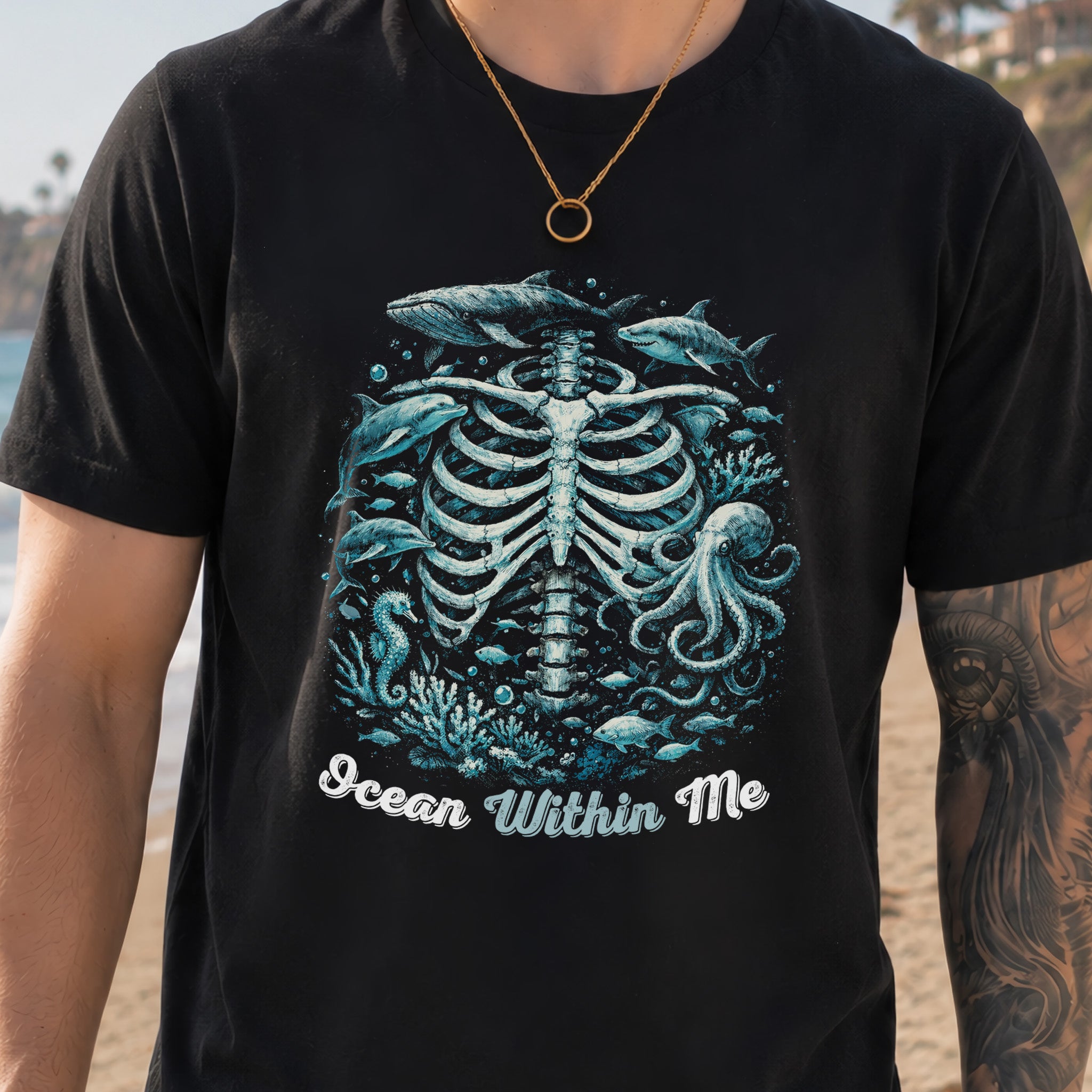 Ocean Within Me Vintage Sea Life Skeleton T-Shirt
