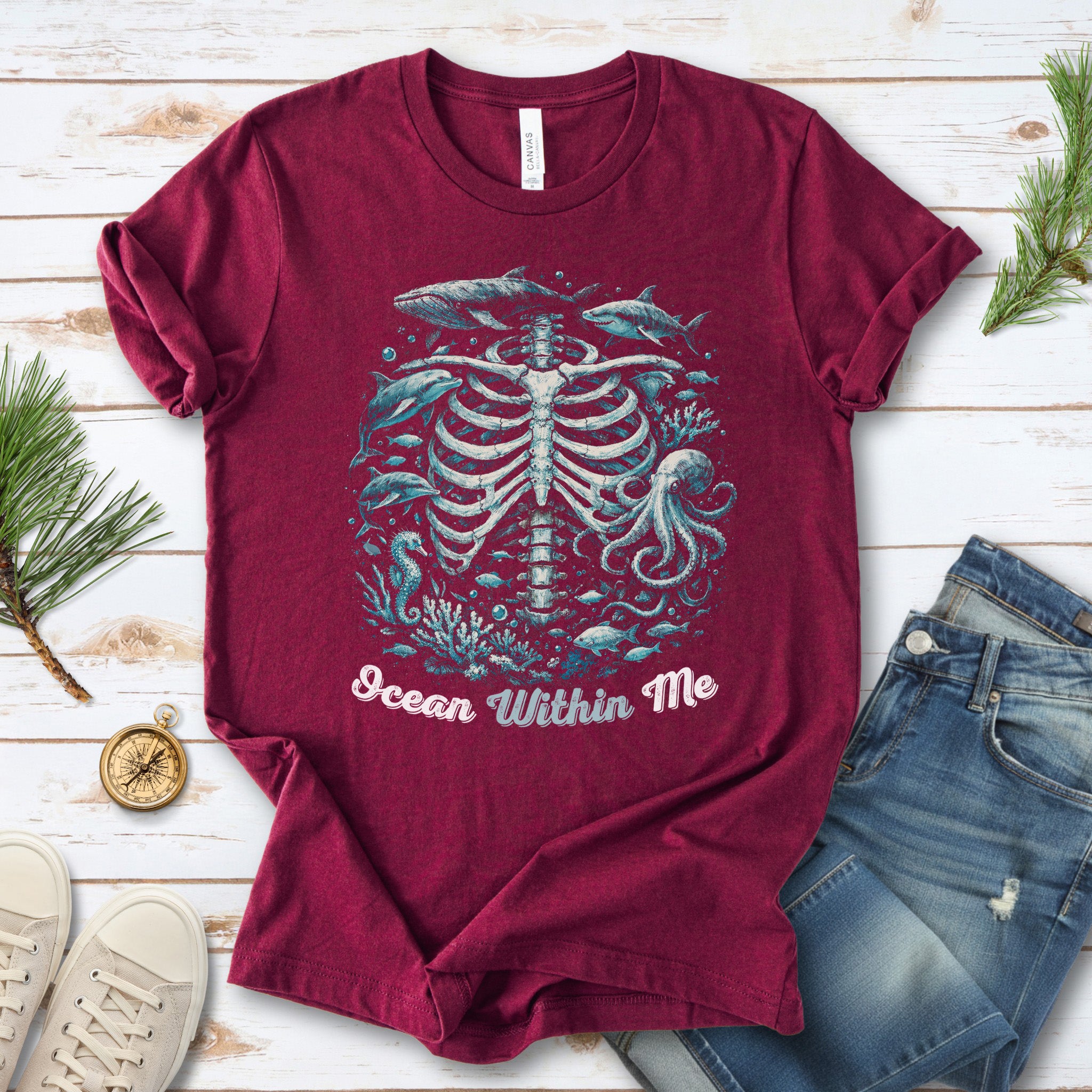 Ocean Within Me Vintage Sea Life Skeleton T-Shirt