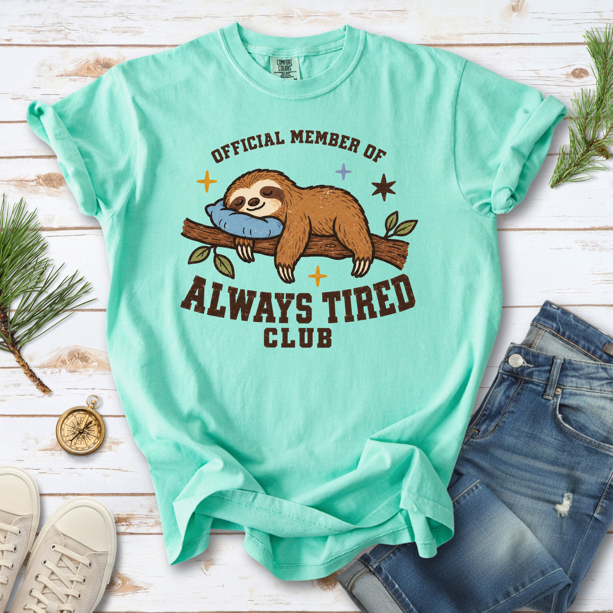 Always Tired Club Comfort Colors Shirt – Sleepy Sloth Tee