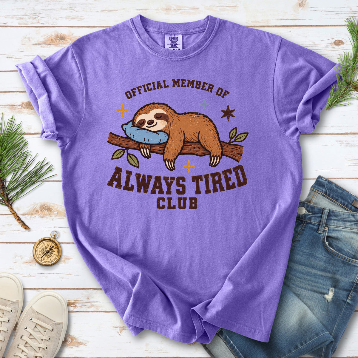 Always Tired Club Comfort Colors Shirt – Sleepy Sloth Tee
