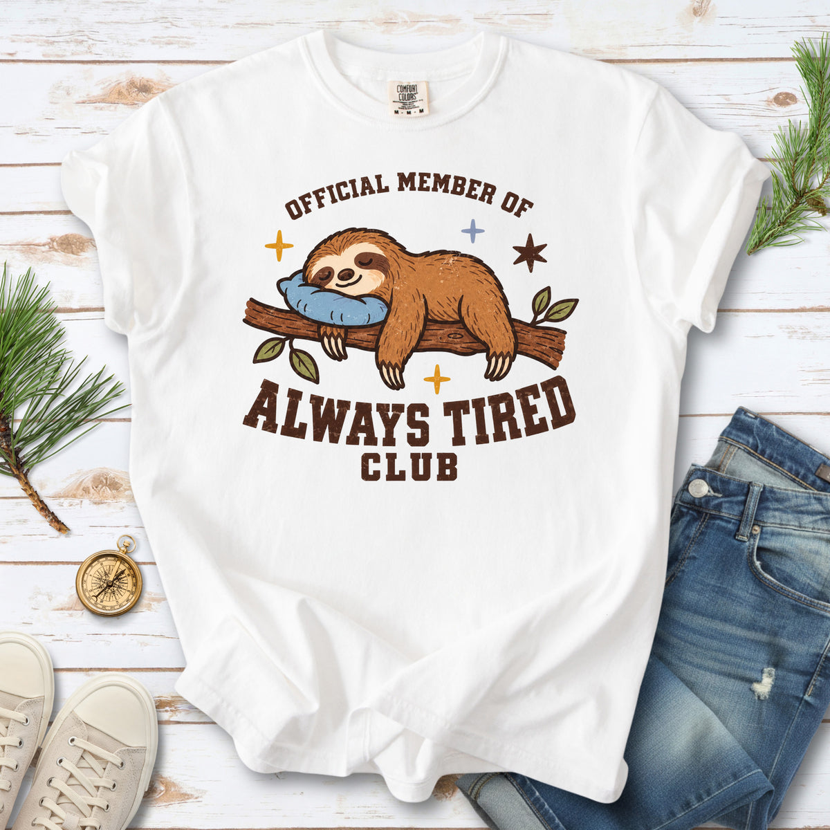 Always Tired Club Comfort Colors Shirt – Sleepy Sloth Tee