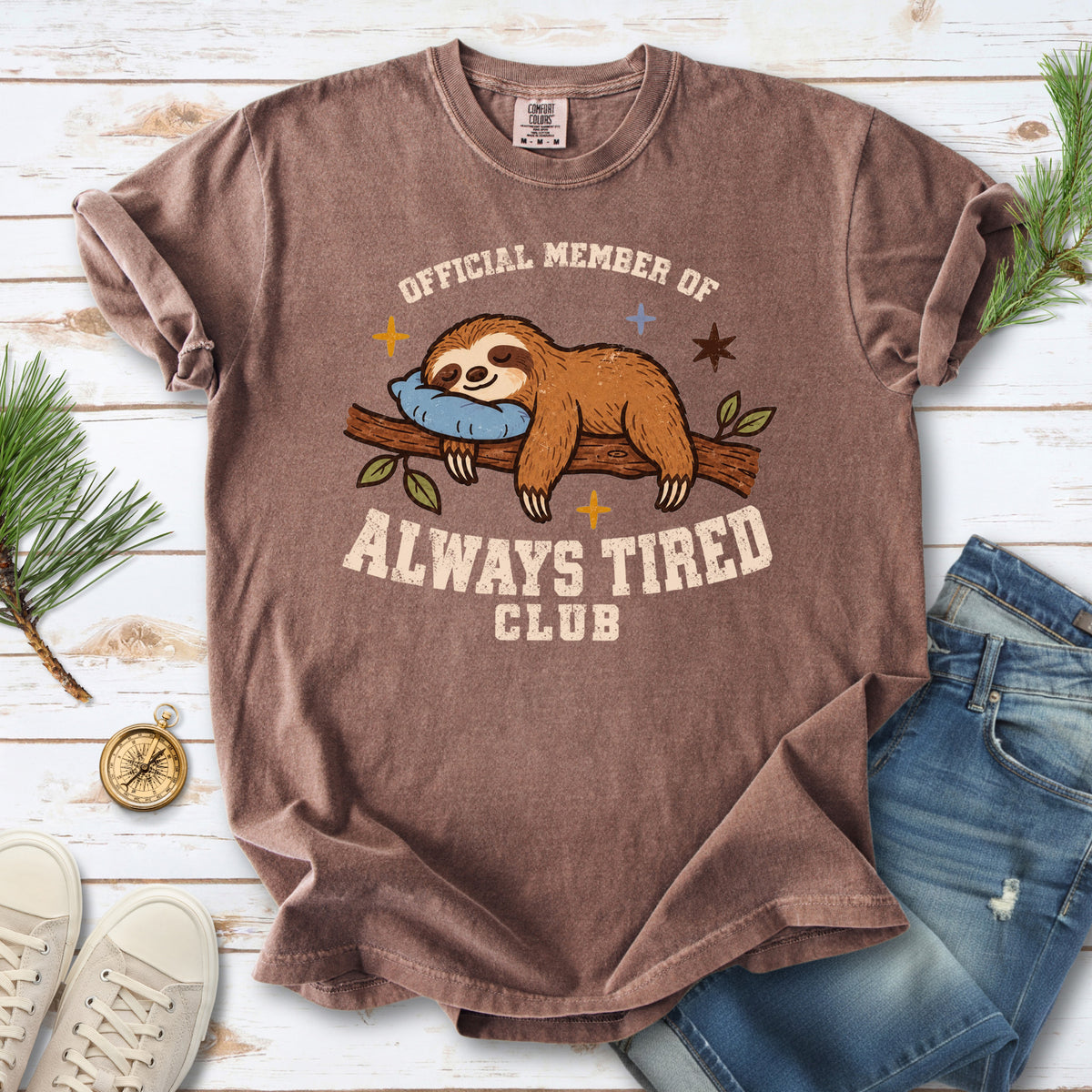 Always Tired Club Comfort Colors Shirt – Sleepy Sloth Tee