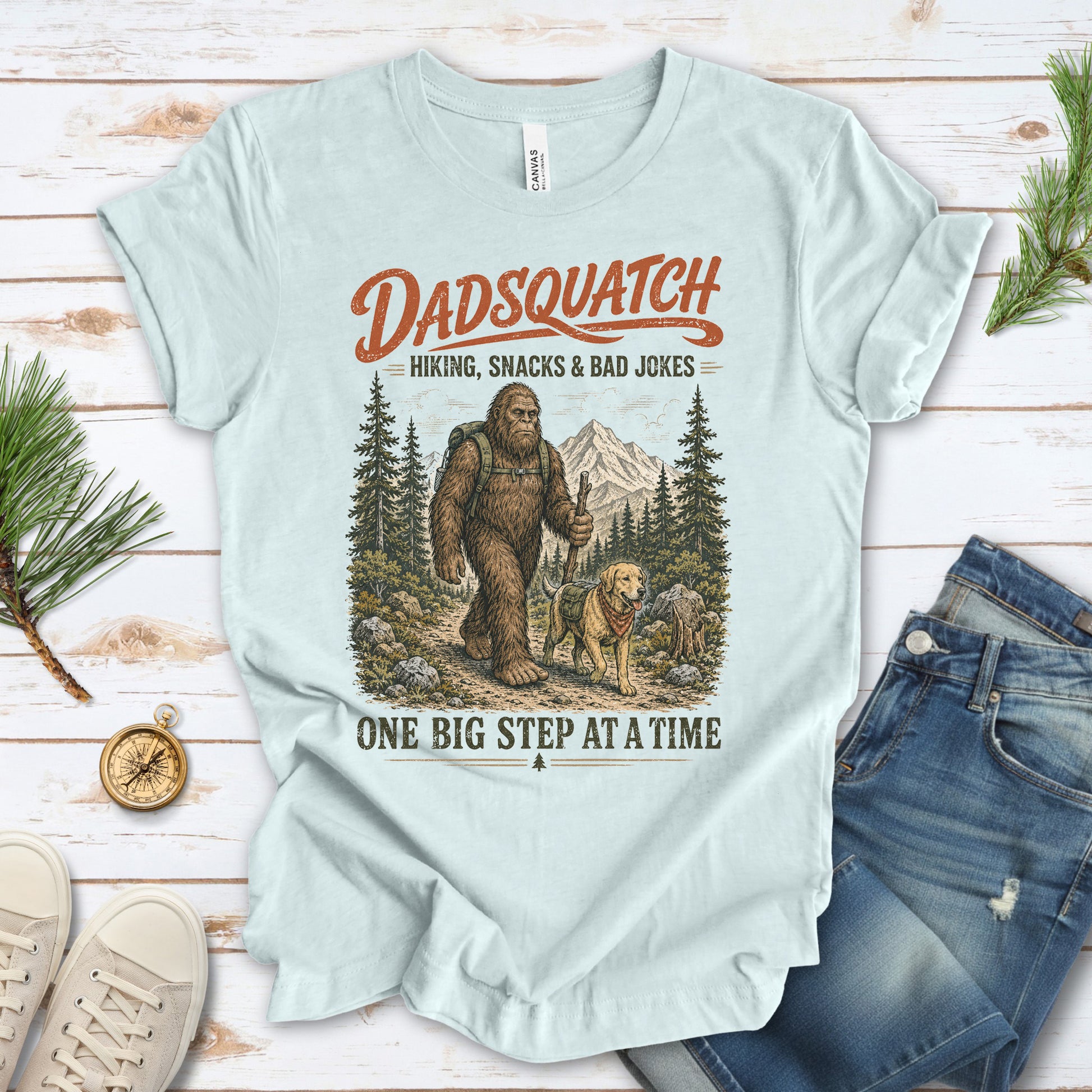 Dadsquatch Dog Dad Hiking Funny Bigfoot Trail Buddy Gift T-Shirt