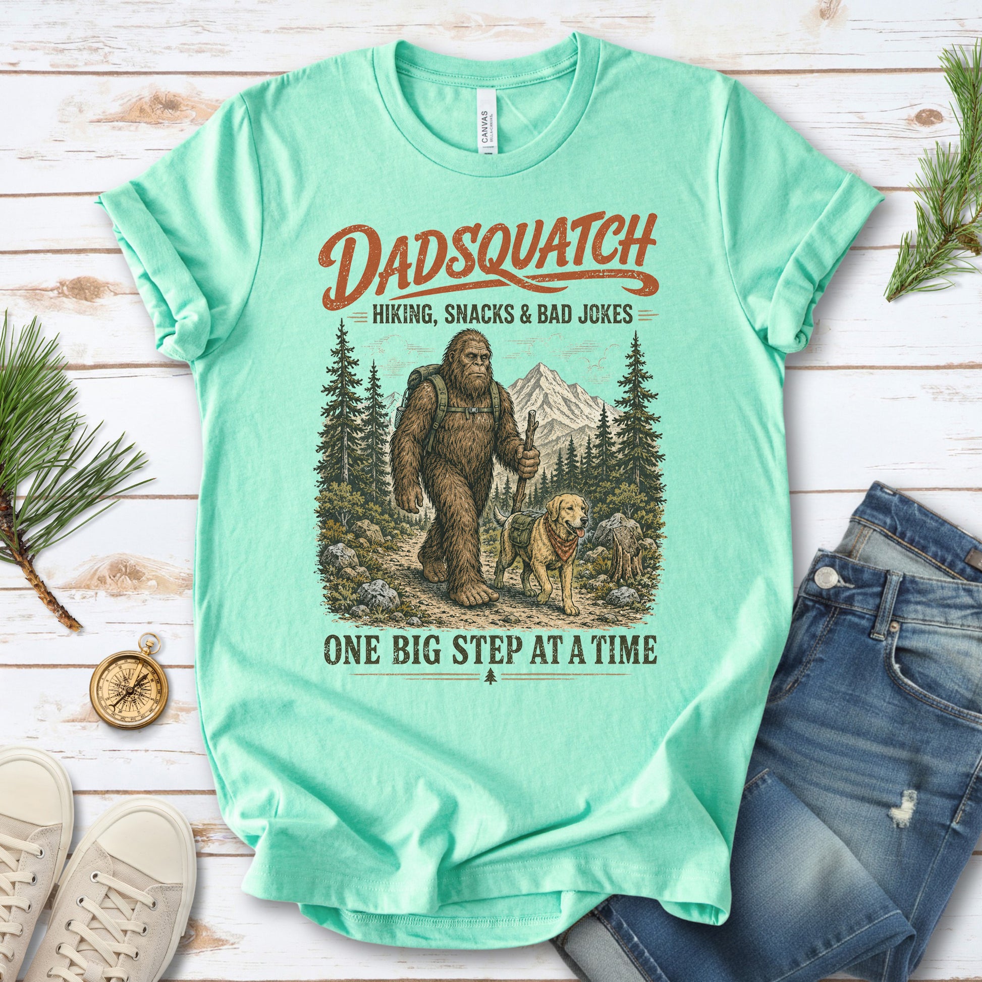 Dadsquatch Dog Dad Hiking Funny Bigfoot Trail Buddy Gift T-Shirt