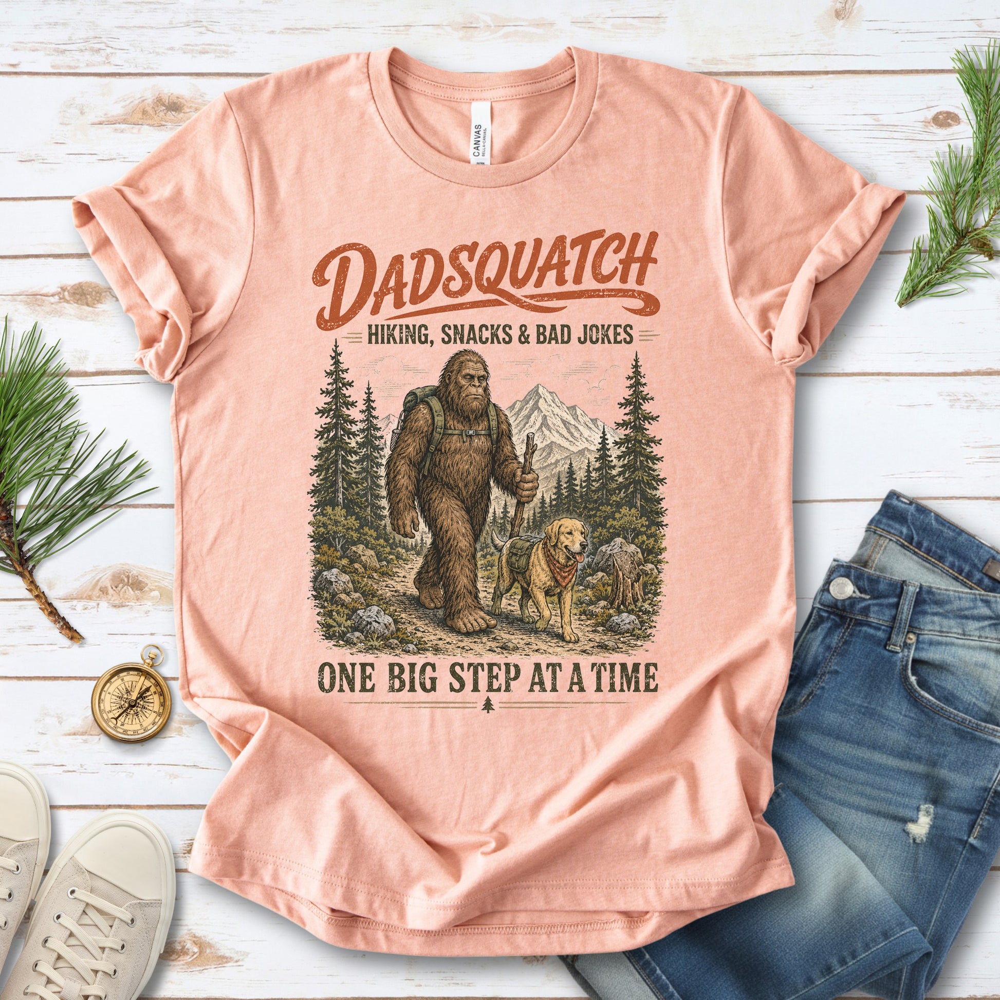 Dadsquatch Dog Dad Hiking Funny Bigfoot Trail Buddy Gift T-Shirt