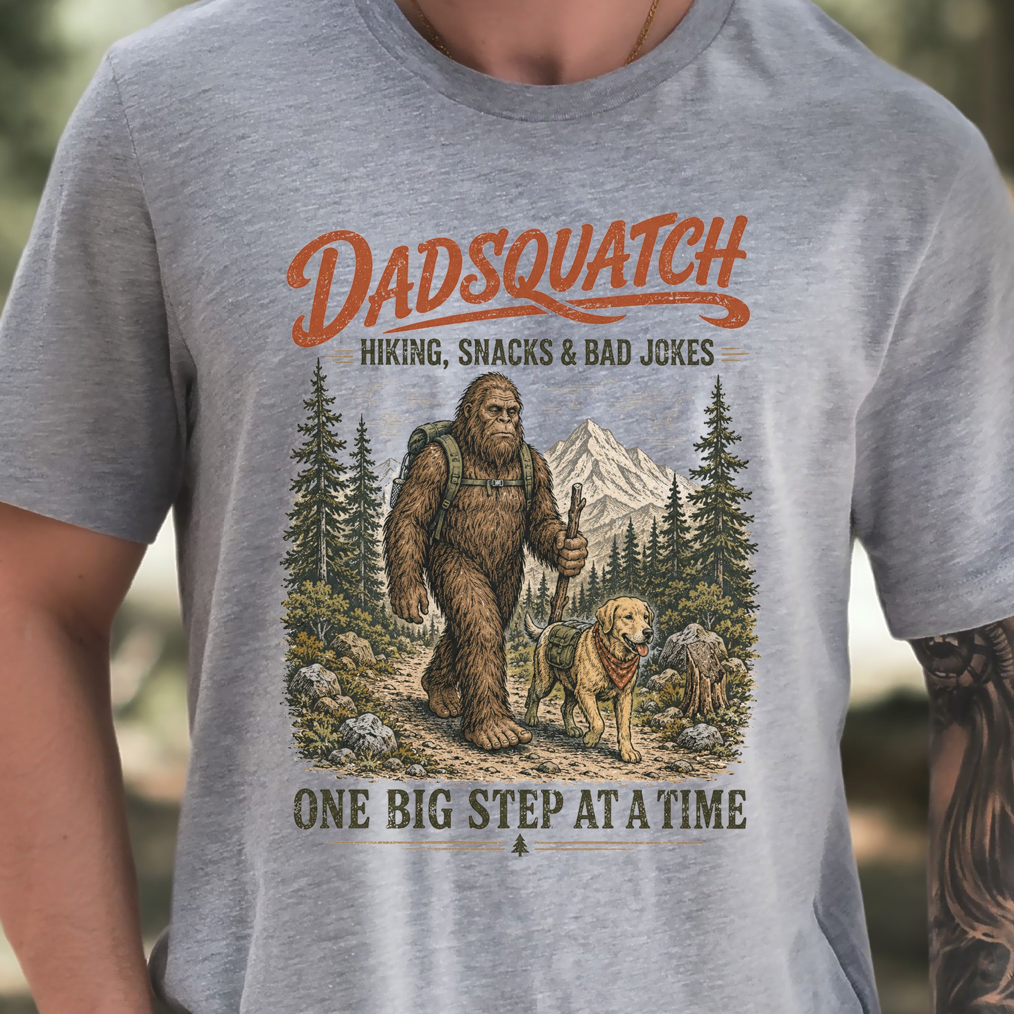 Dadsquatch Dog Dad Hiking Funny Bigfoot Trail Buddy Gift T-Shirt