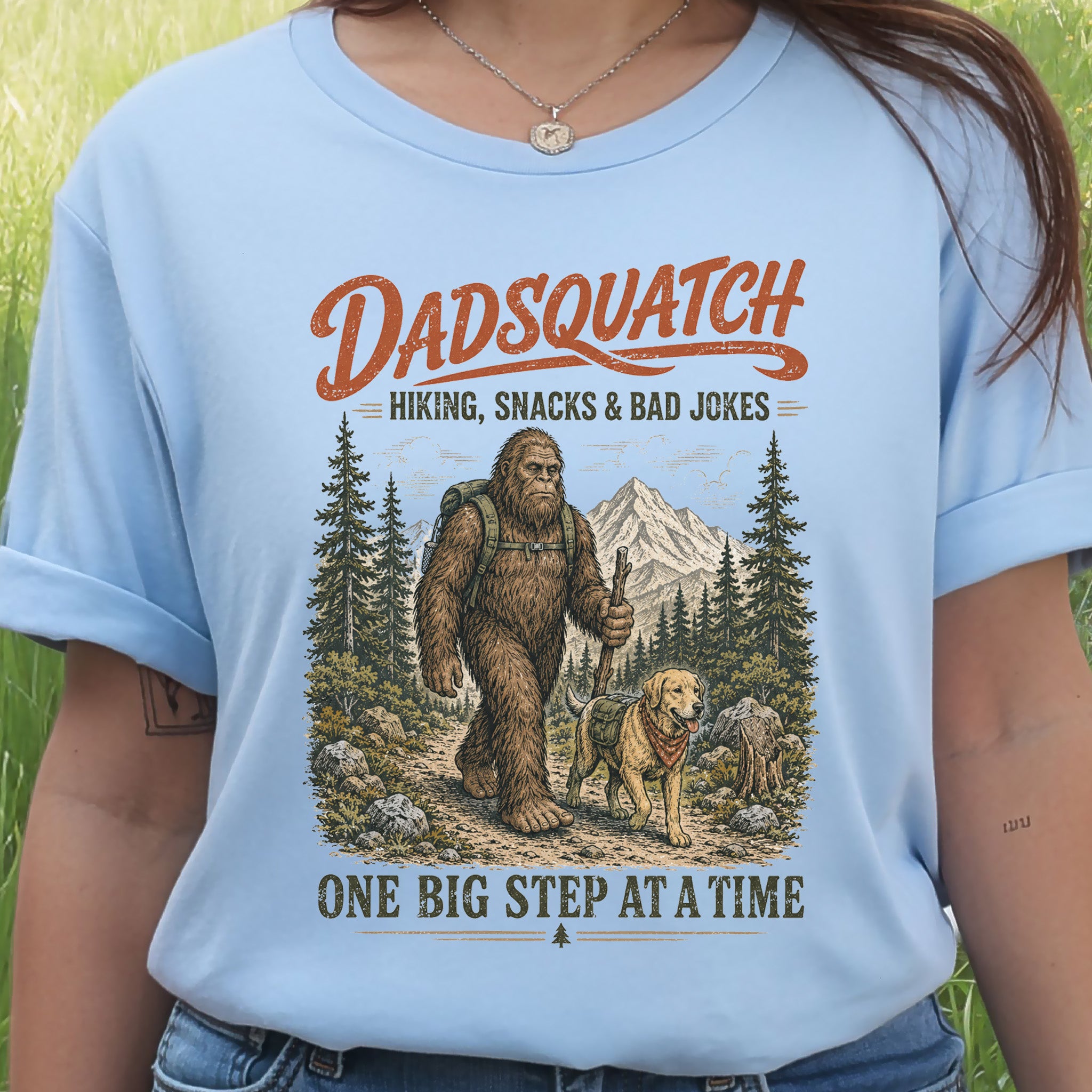 Dadsquatch Dog Dad Hiking Funny Bigfoot Trail Buddy Gift T-Shirt