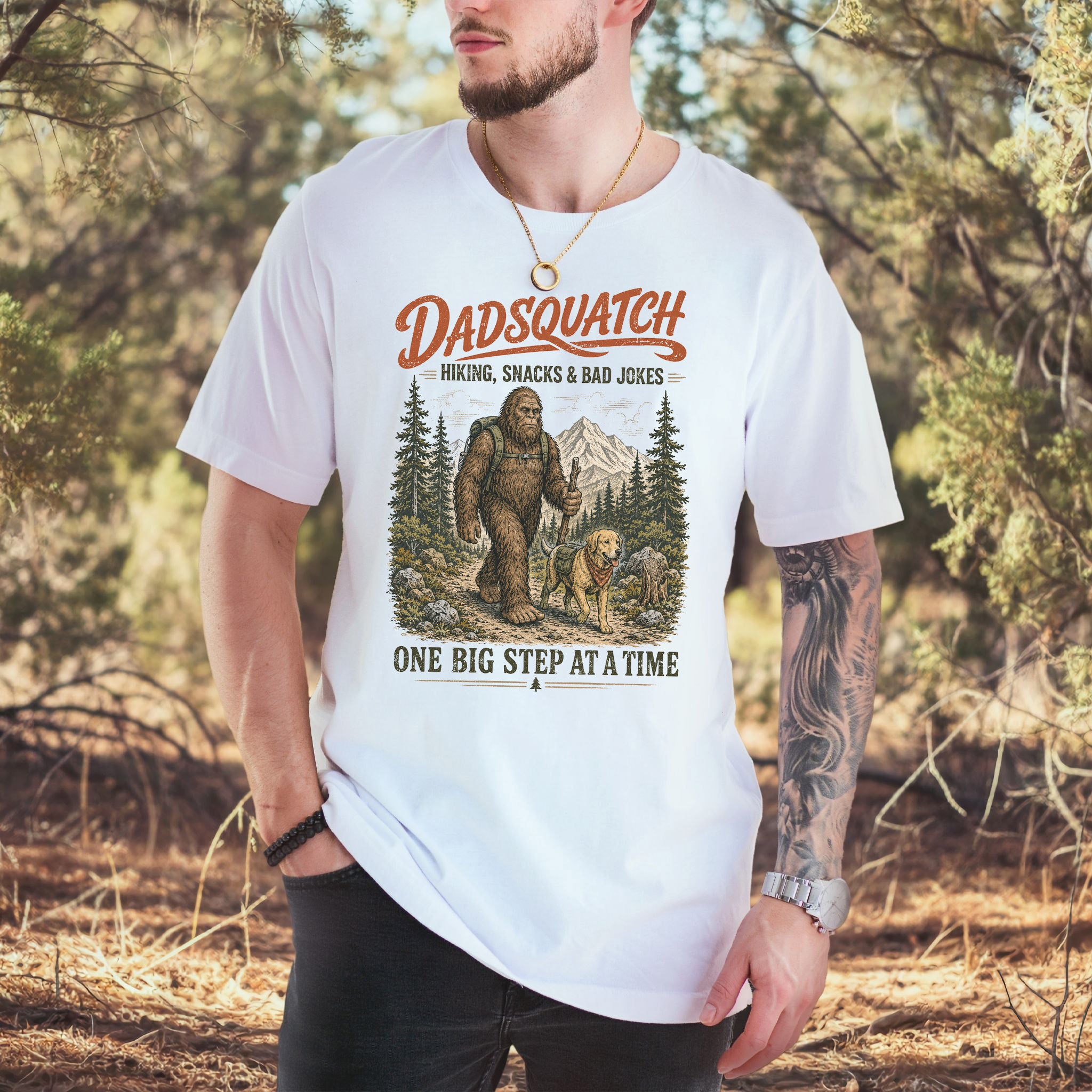 Dadsquatch Dog Dad Hiking Funny Bigfoot Trail Buddy Gift T-Shirt