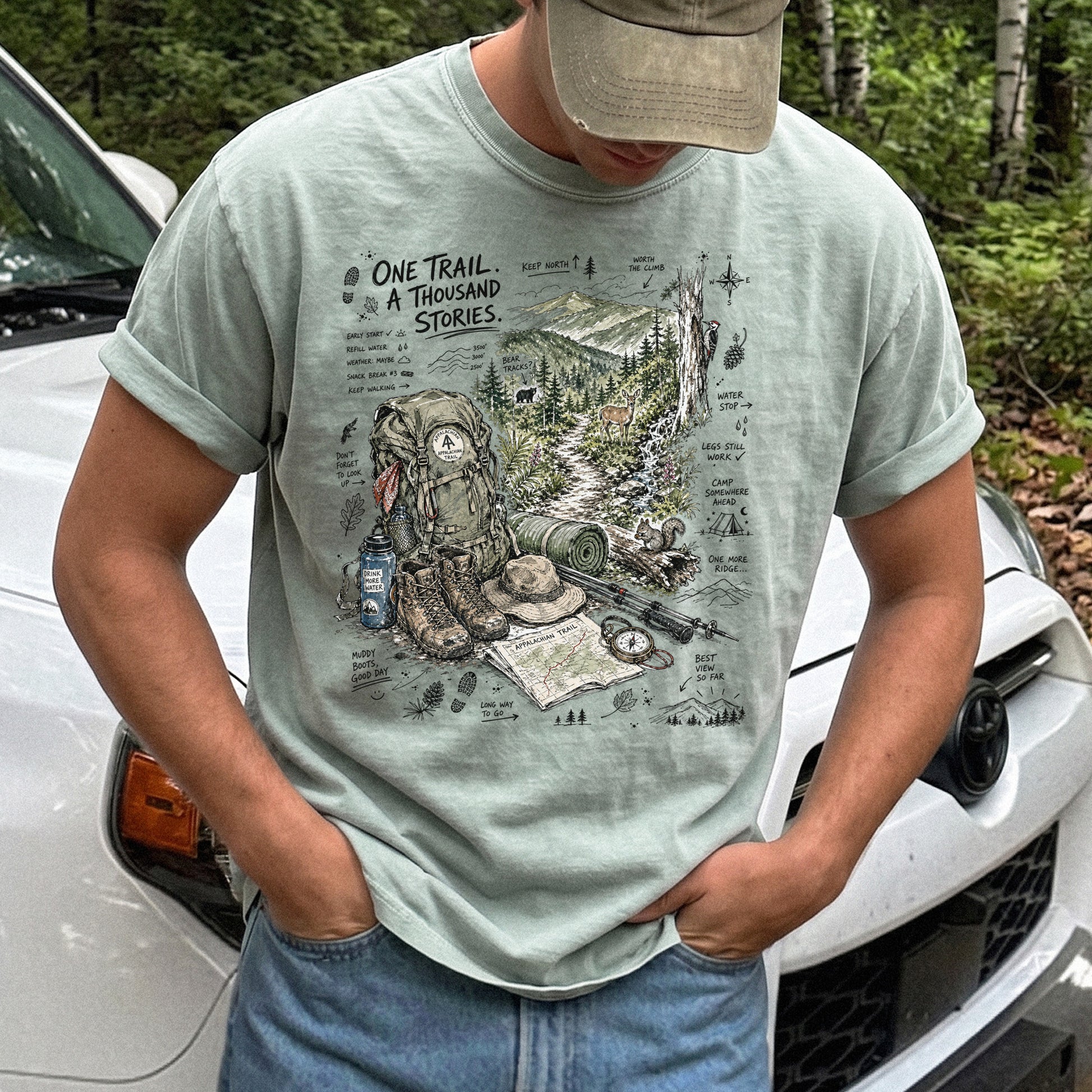 One Trail A Thousand Stories Appalachian Trail Comfort Colors Shirt – Hiking Adventure Tee