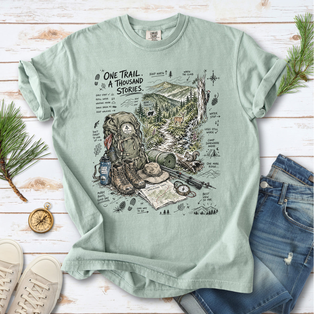 One Trail A Thousand Stories Appalachian Trail Comfort Colors Shirt – Hiking Adventure Tee