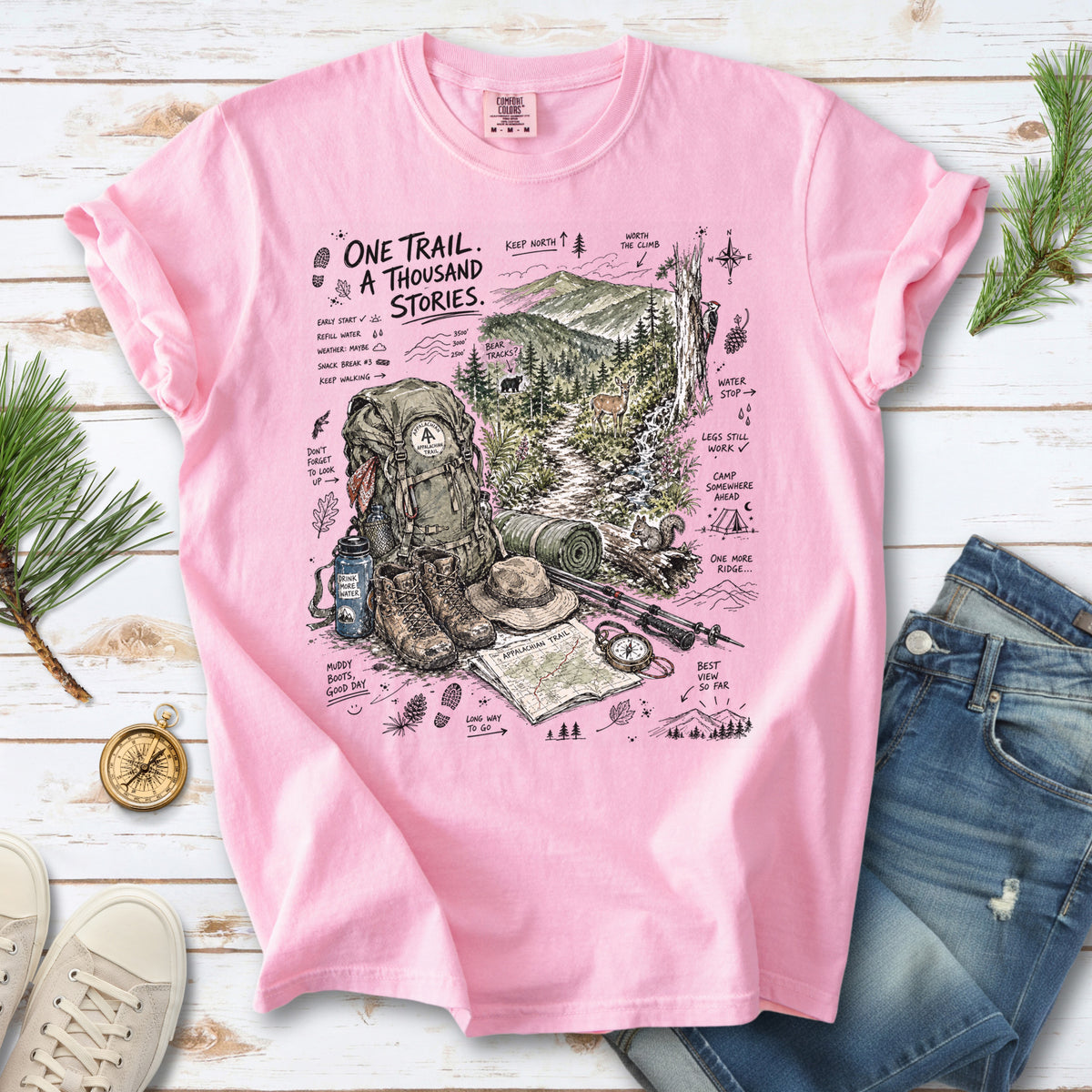 One Trail A Thousand Stories Appalachian Trail Comfort Colors Shirt – Hiking Adventure Tee