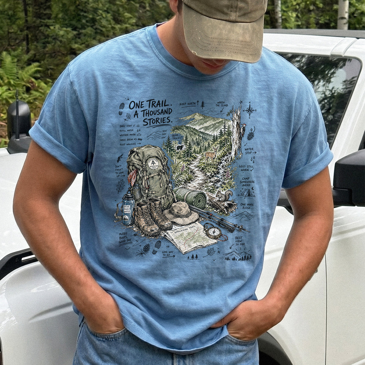 One Trail A Thousand Stories Appalachian Trail Comfort Colors Shirt – Hiking Adventure Tee