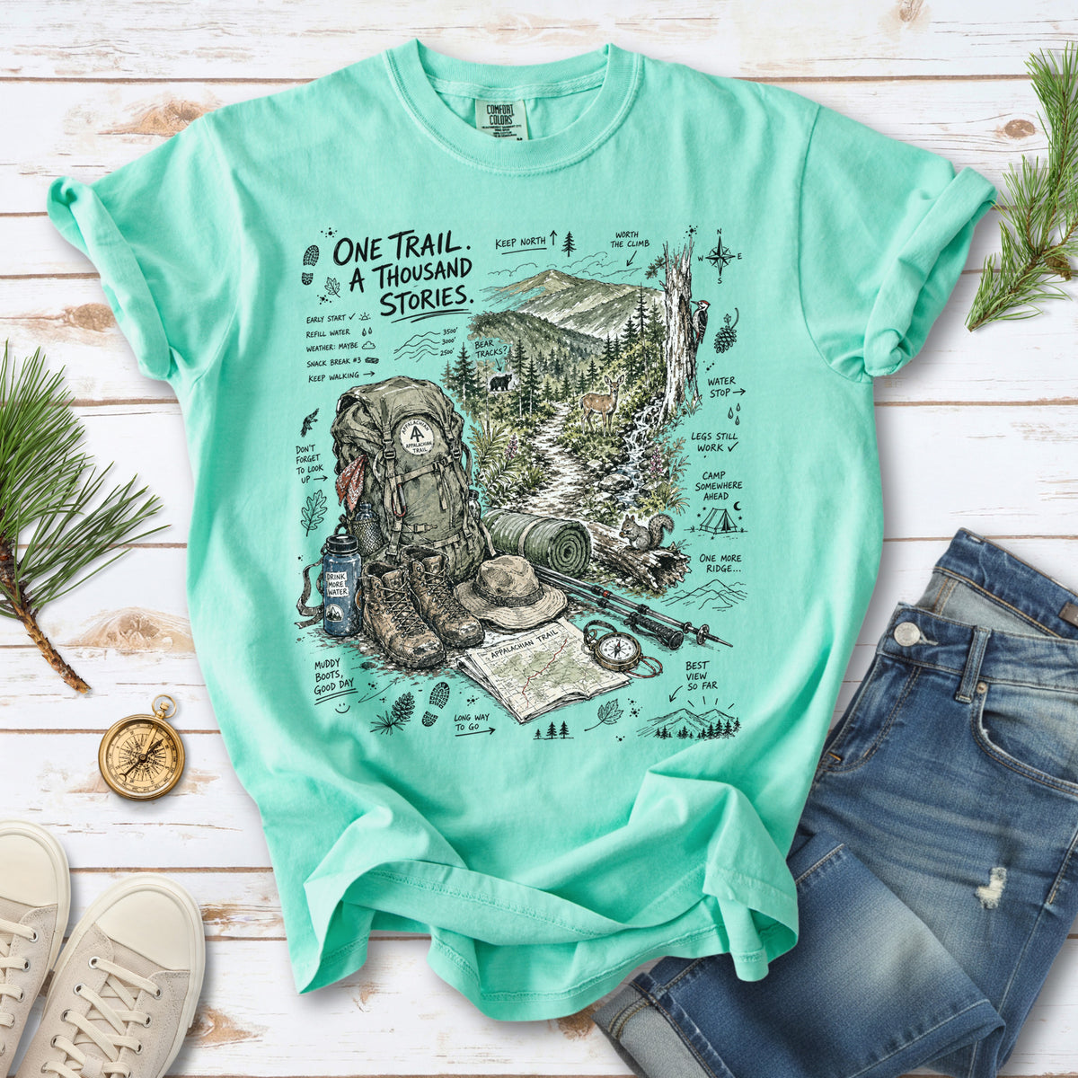 One Trail A Thousand Stories Appalachian Trail Comfort Colors Shirt – Hiking Adventure Tee