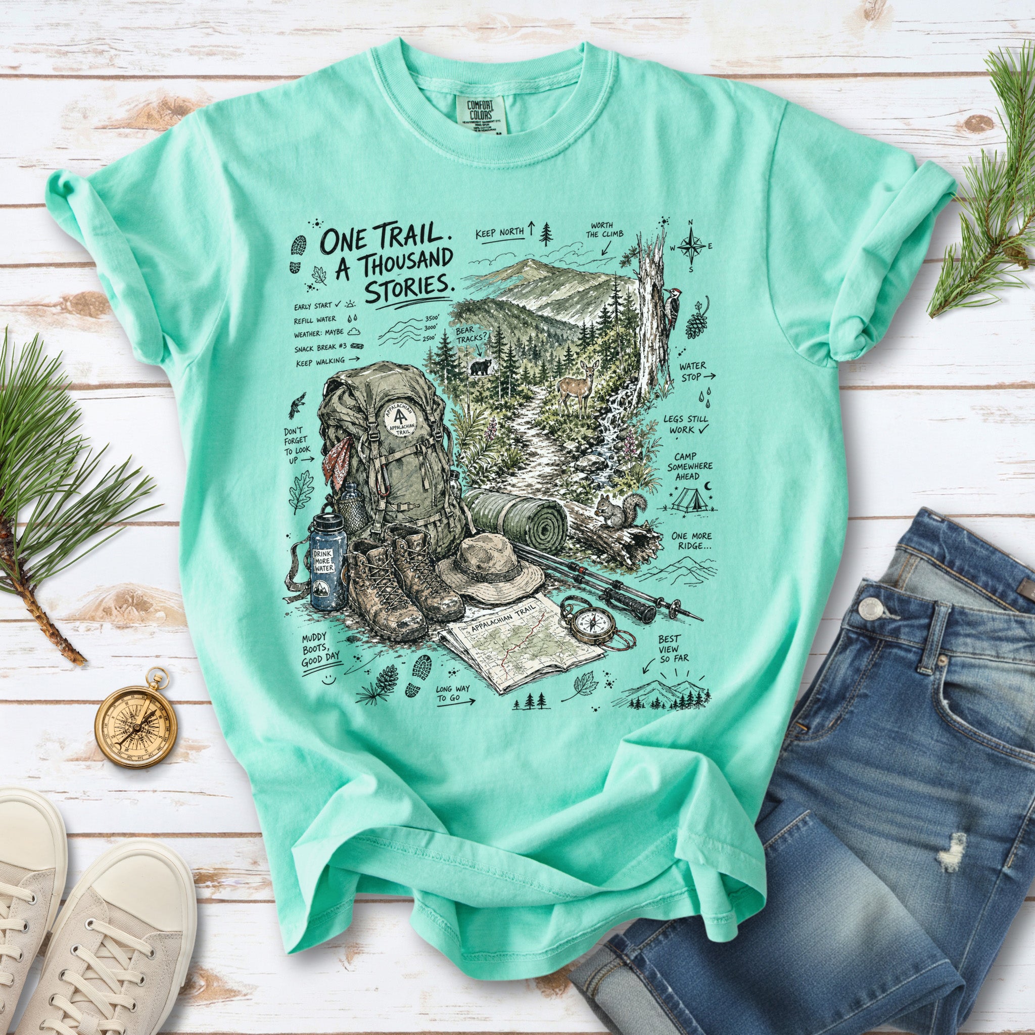 One Trail A Thousand Stories Appalachian Trail Comfort Colors Shirt – Hiking Adventure Tee