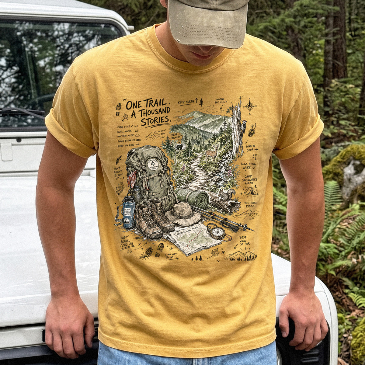 One Trail A Thousand Stories Appalachian Trail Comfort Colors Shirt – Hiking Adventure Tee