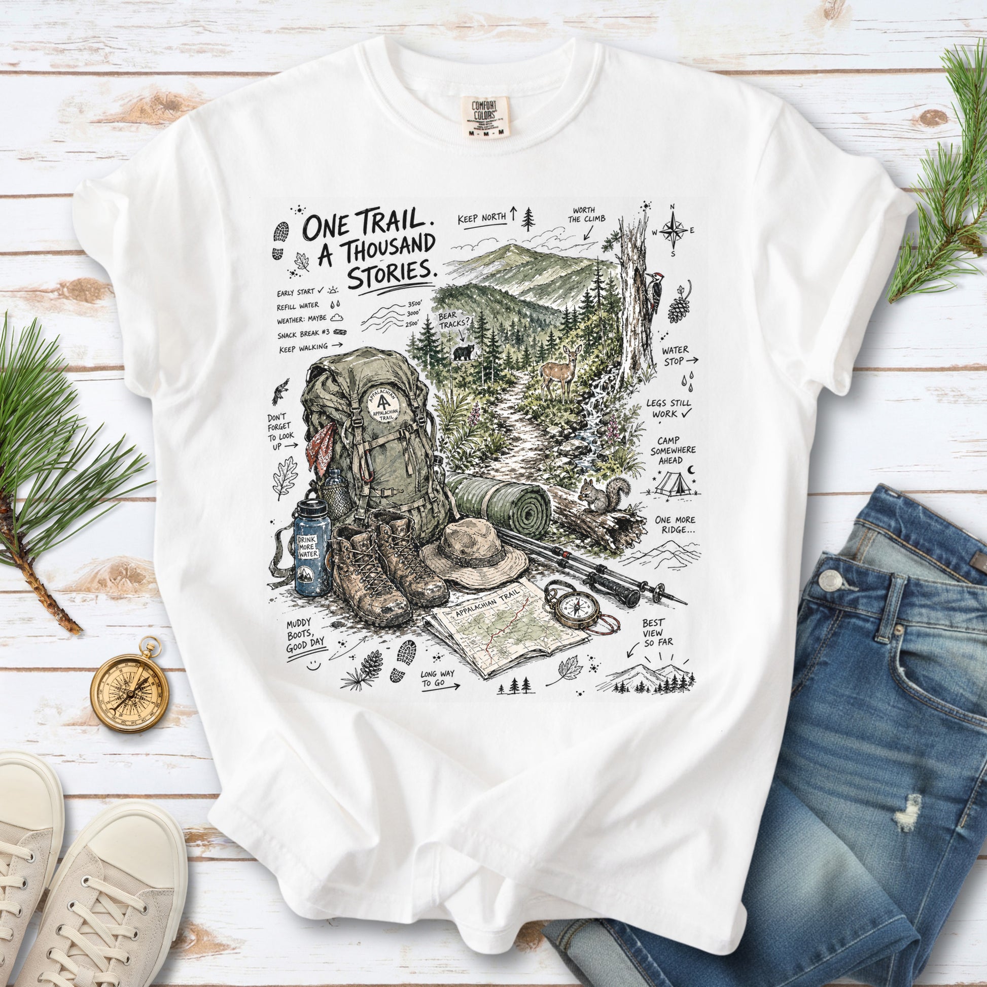 One Trail A Thousand Stories Appalachian Trail Comfort Colors Shirt – Hiking Adventure Tee