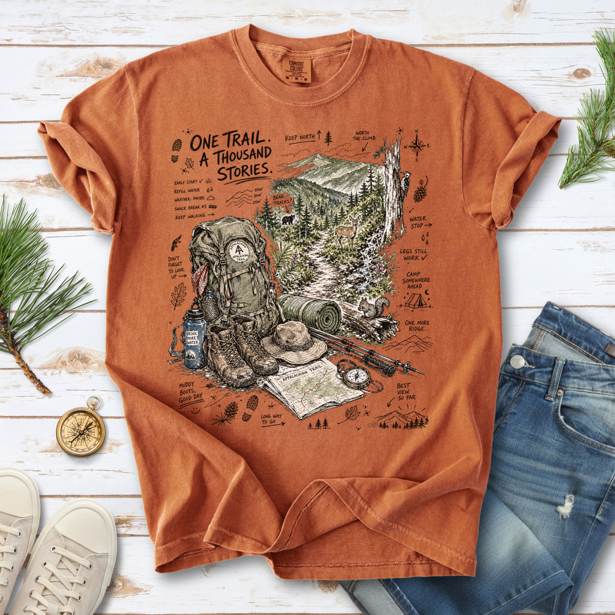One Trail A Thousand Stories Appalachian Trail Comfort Colors Shirt – Hiking Adventure Tee