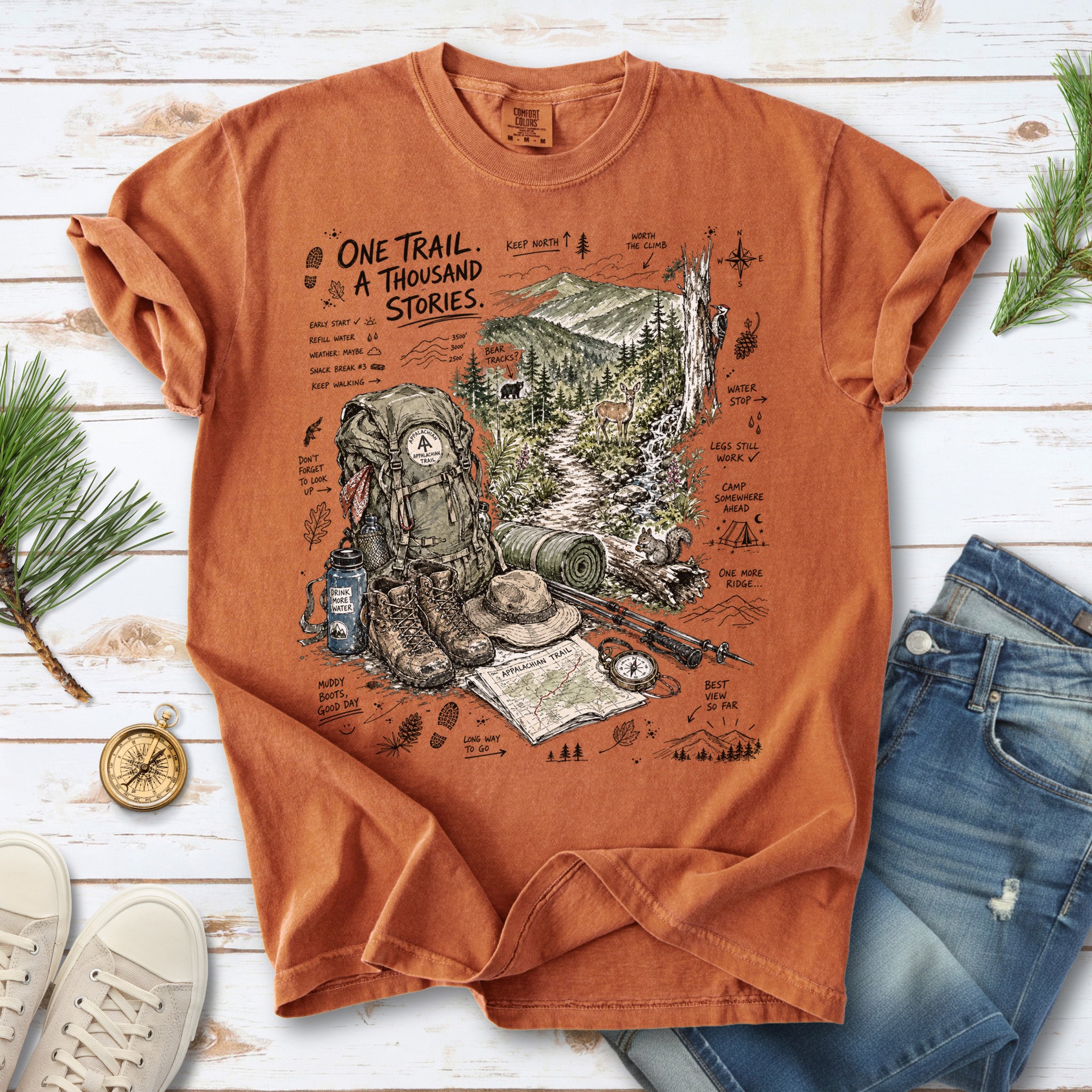 One Trail A Thousand Stories Appalachian Trail Comfort Colors Shirt – Hiking Adventure Tee