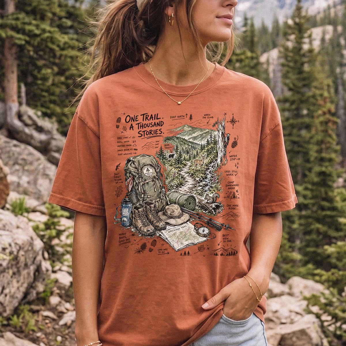 One Trail A Thousand Stories Appalachian Trail Comfort Colors Shirt – Hiking Adventure Tee