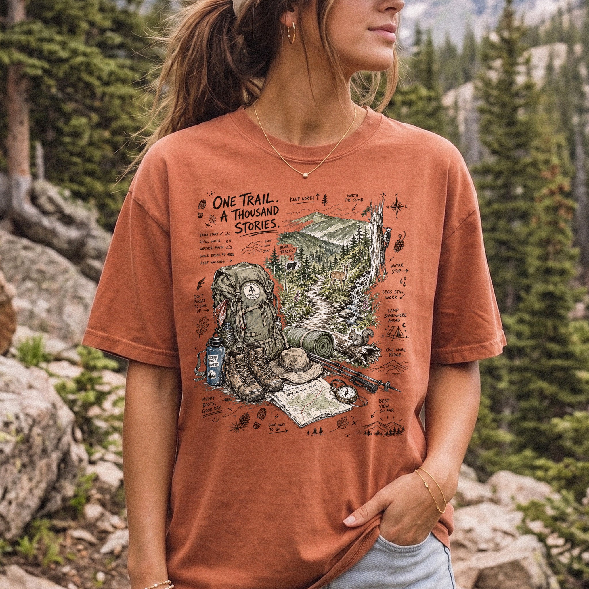 One Trail A Thousand Stories Appalachian Trail Comfort Colors Shirt – Hiking Adventure Tee