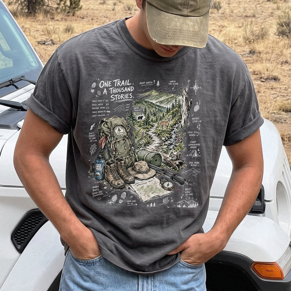 One Trail A Thousand Stories Appalachian Trail Comfort Colors Shirt – Hiking Adventure Tee